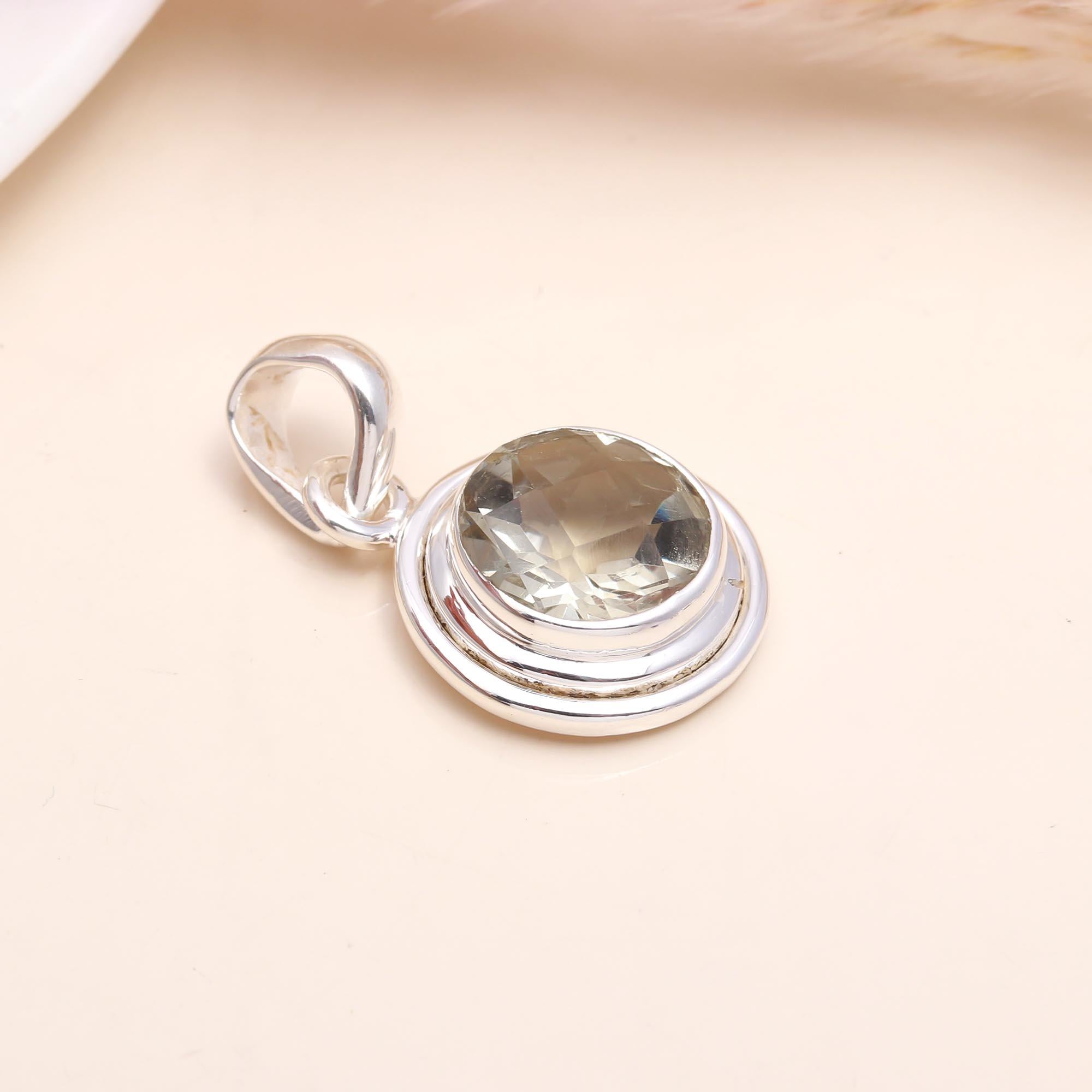 The Luminous Halo: Green Amethyst Silver Charm