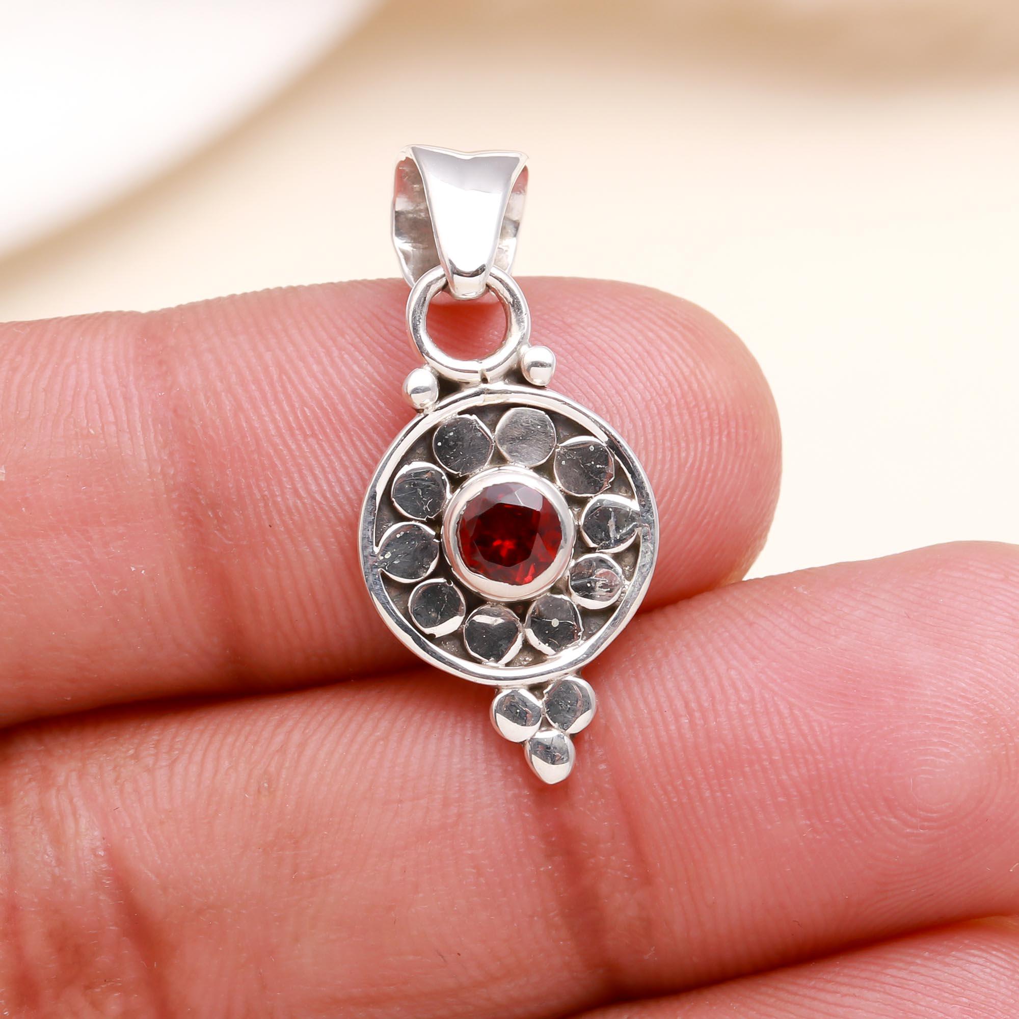 The Garnet Rosette: Silver Floral Mandala Charm