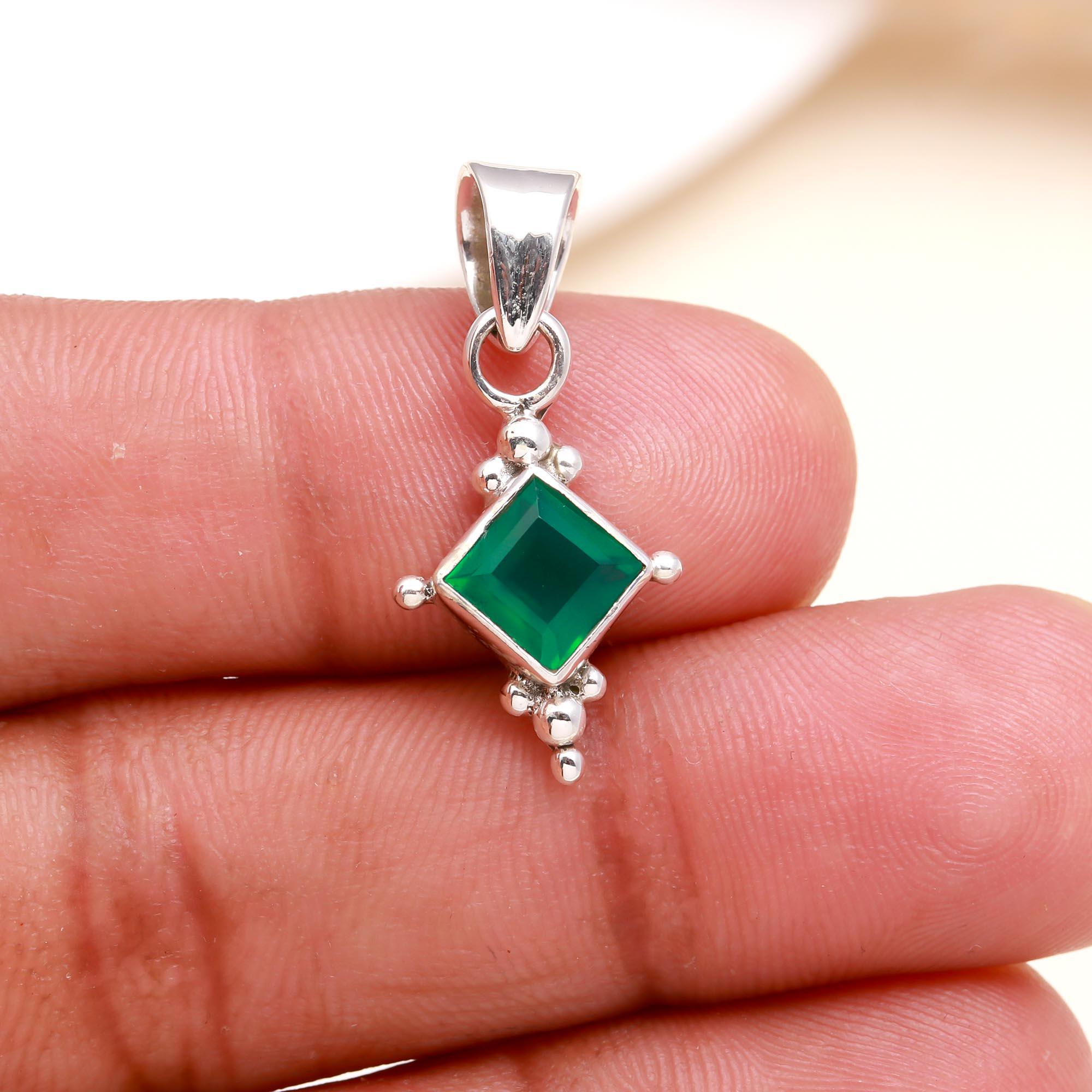 The Verdant Square: Green Onyx Silver Charm