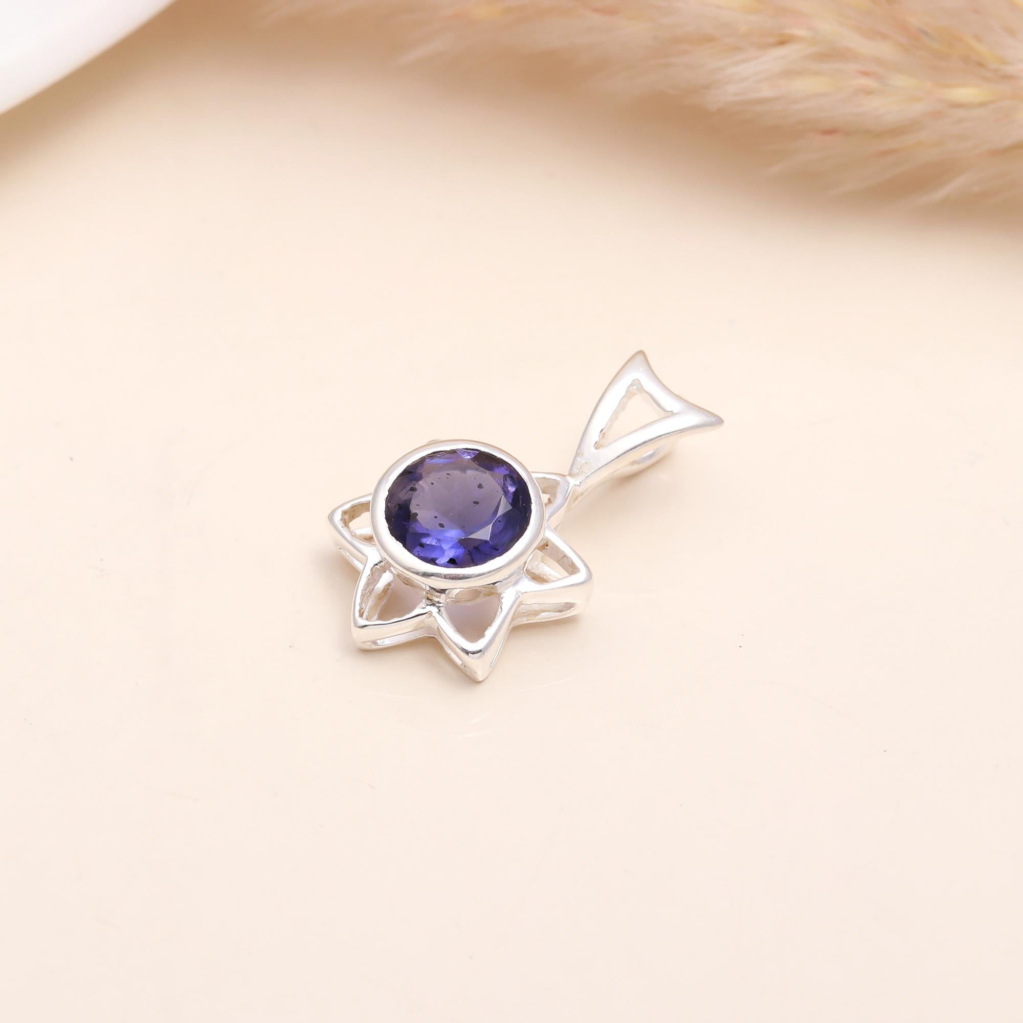 The Iolite Starburst: Celestial Silver Hexagon Pendant