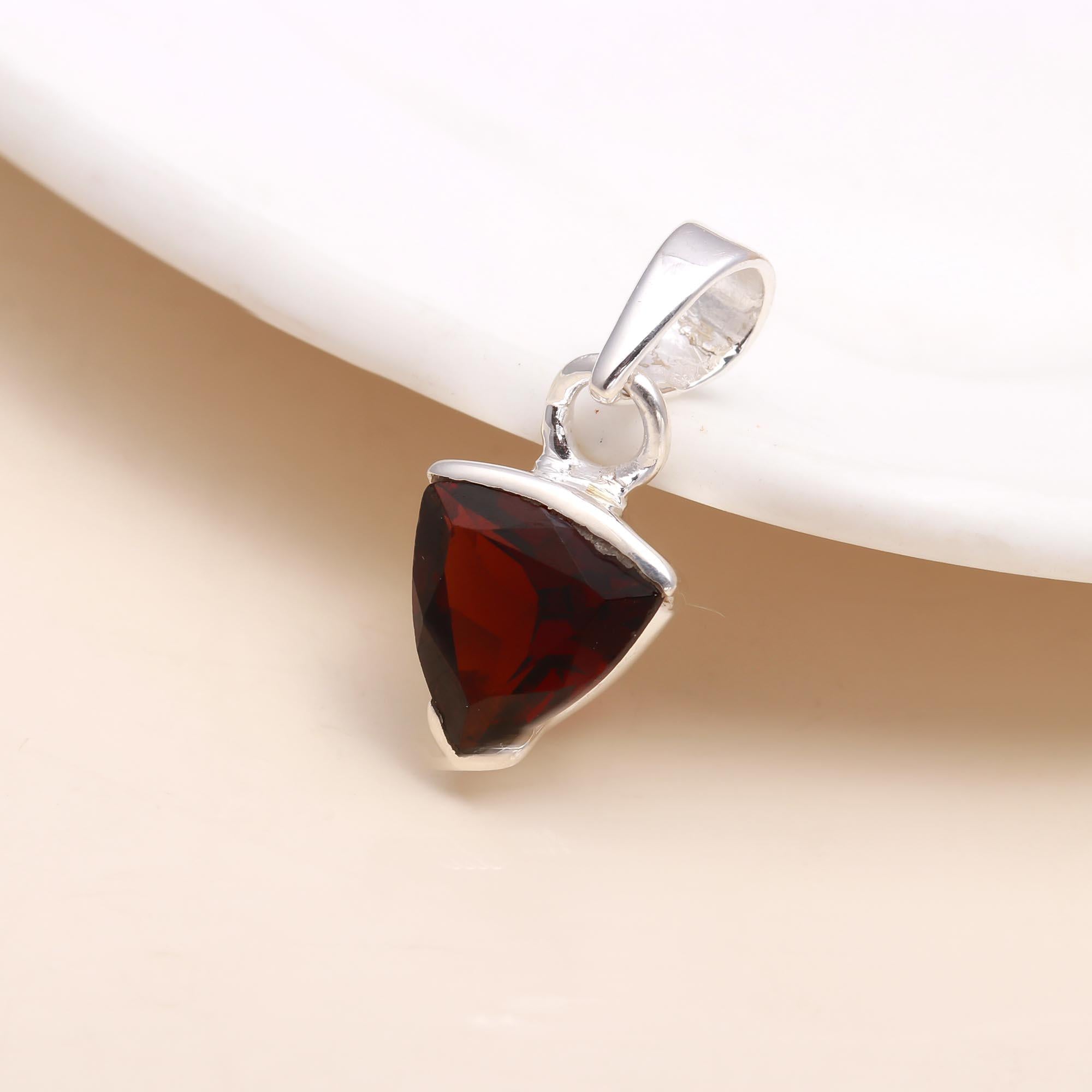 The Garnet Trillion: Silver Modern Minimalist Charm