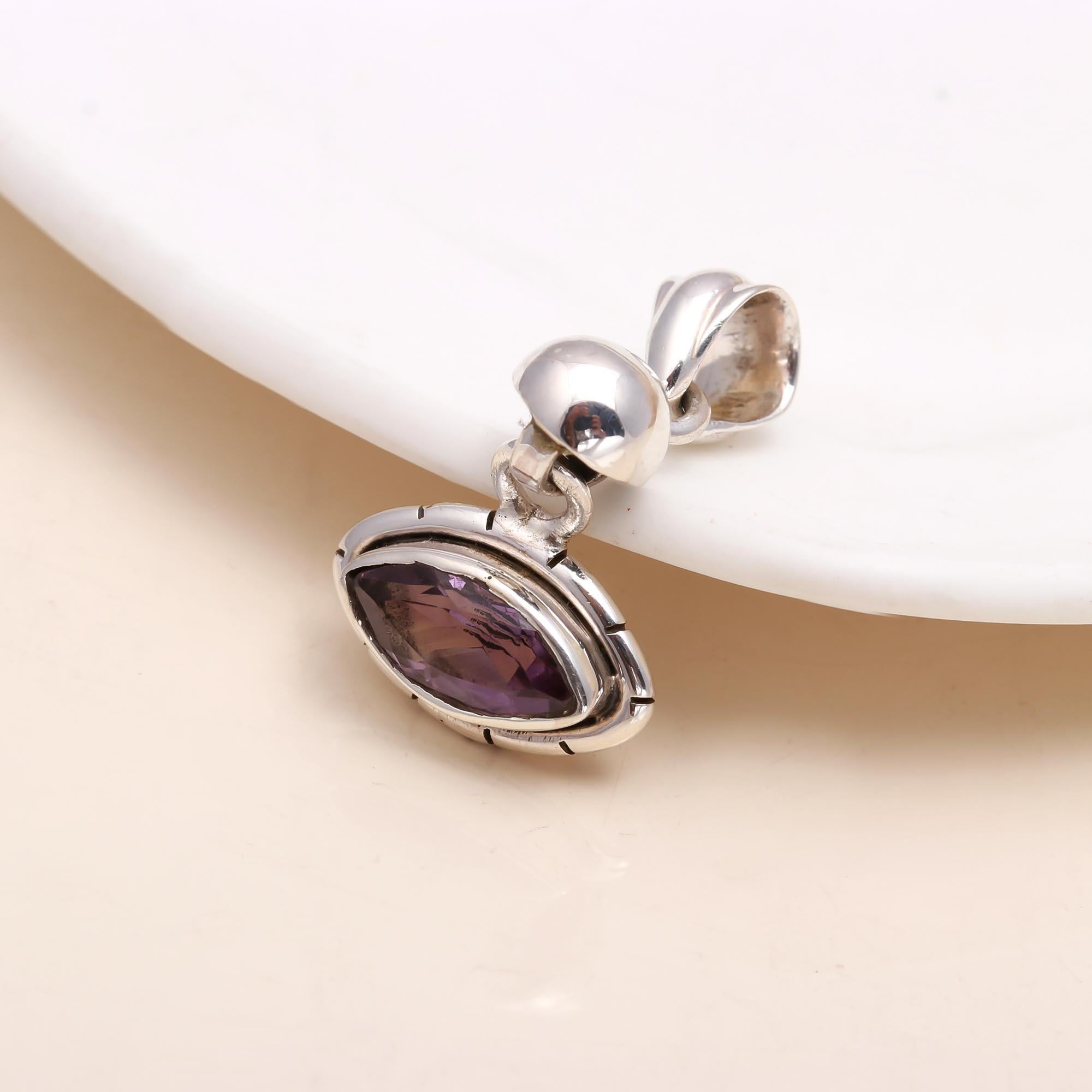 The Amethyst Horizon: Silver Marquise Statement Charm