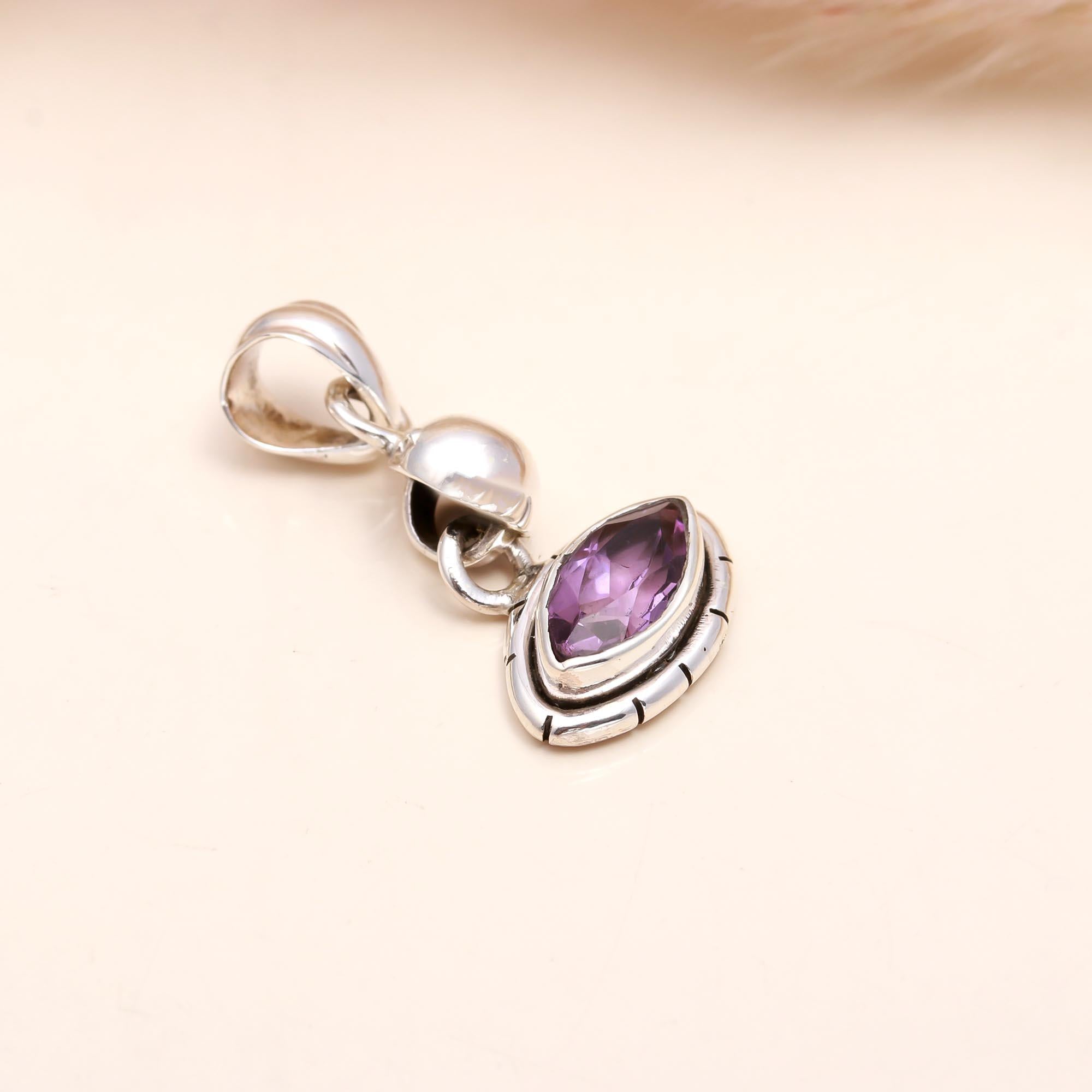 The Amethyst Horizon: Silver Marquise Statement Charm