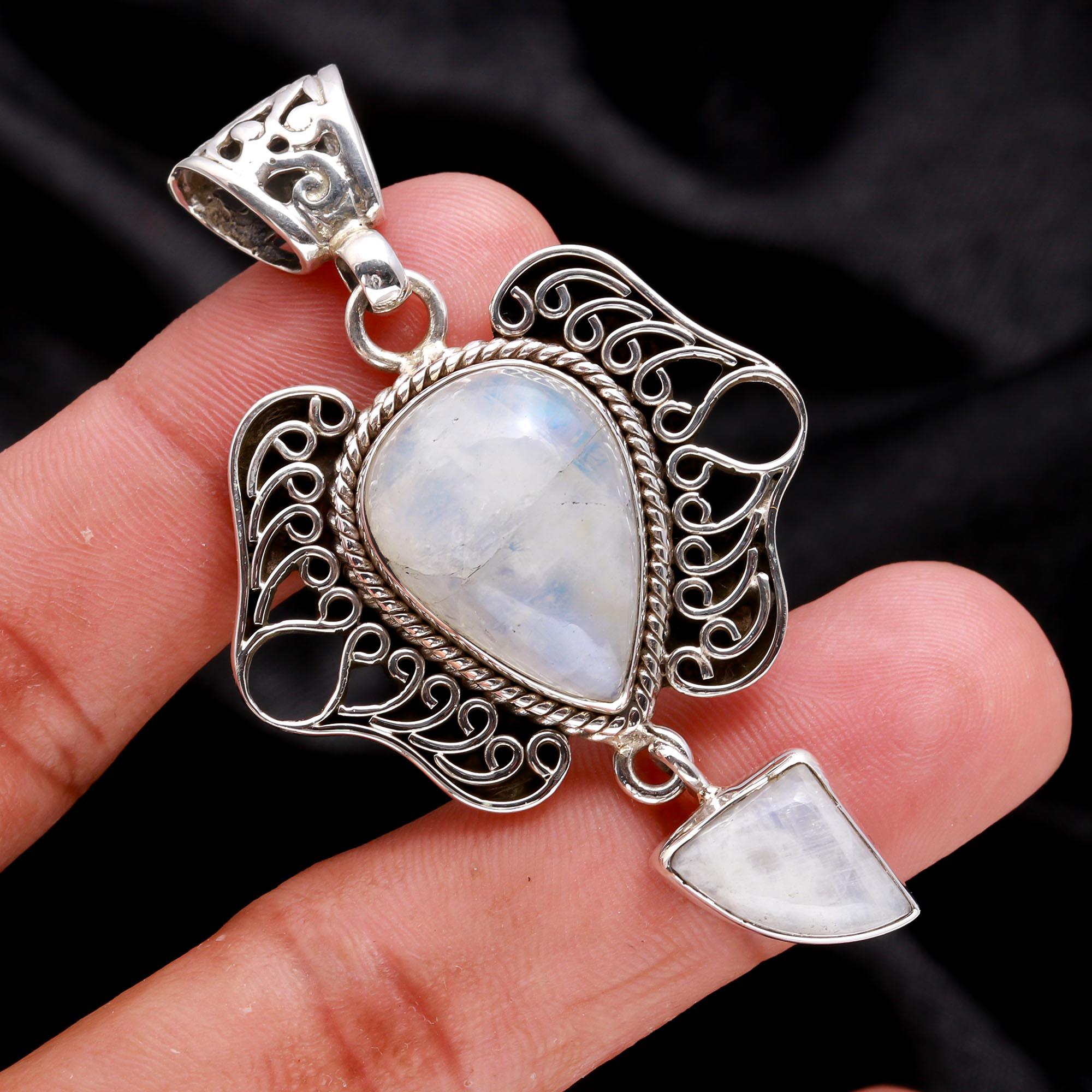 The Moonstone Wings: Silver Ornate Statement Pendant