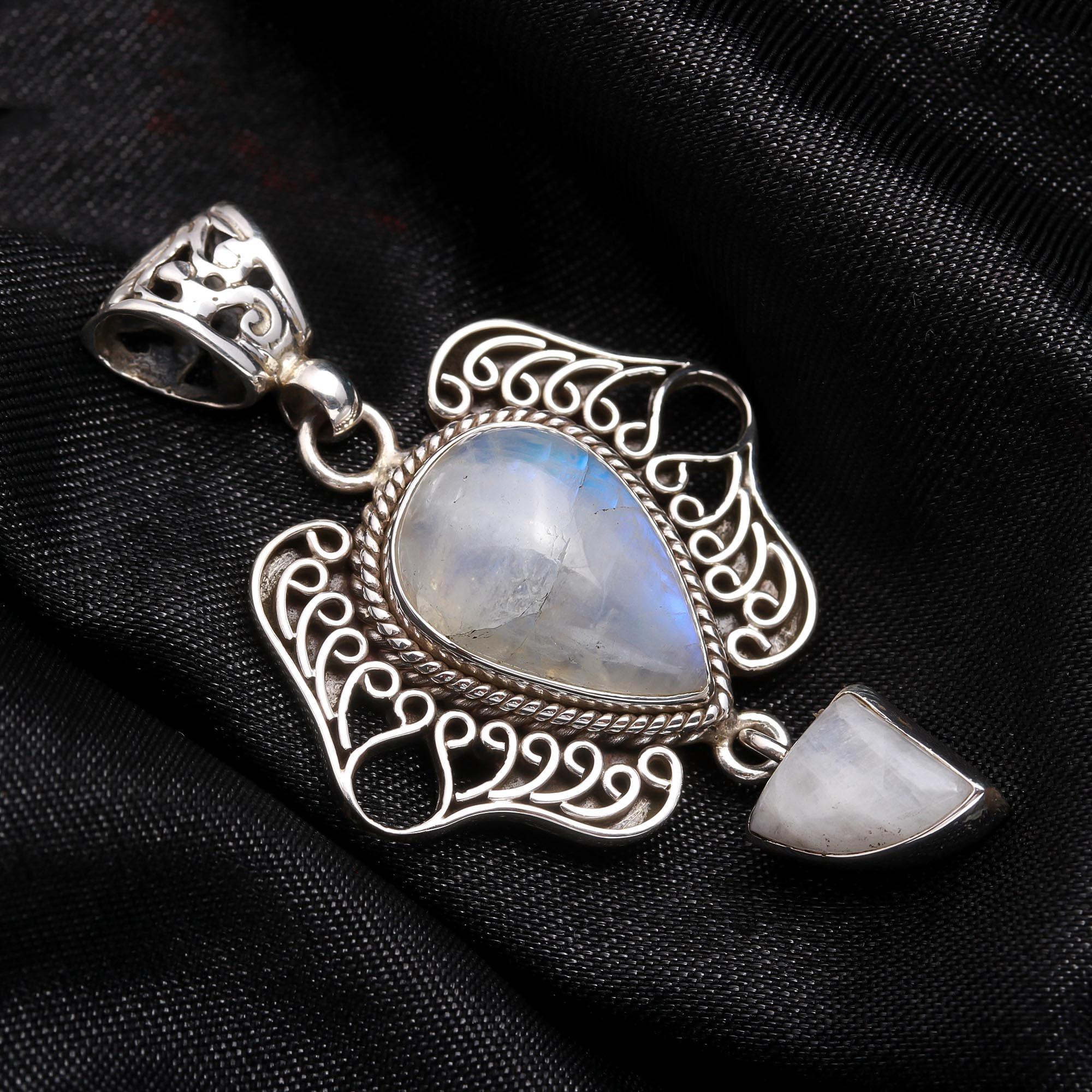 The Moonstone Wings: Silver Ornate Statement Pendant