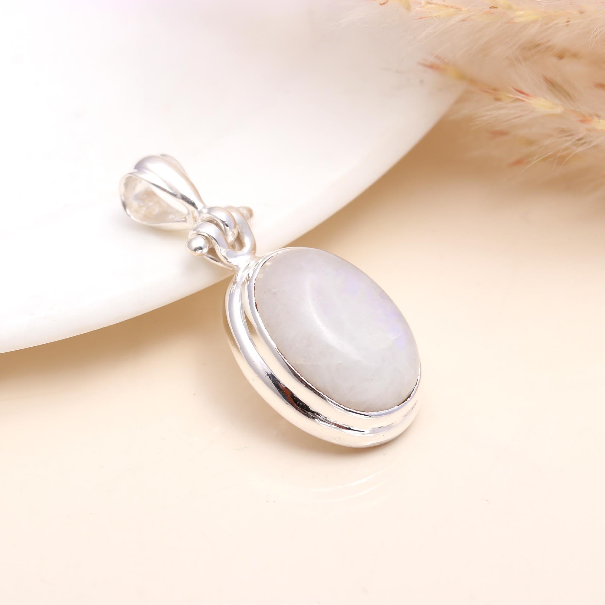 The Moonstone Petal: Silver Minimalist Pendant