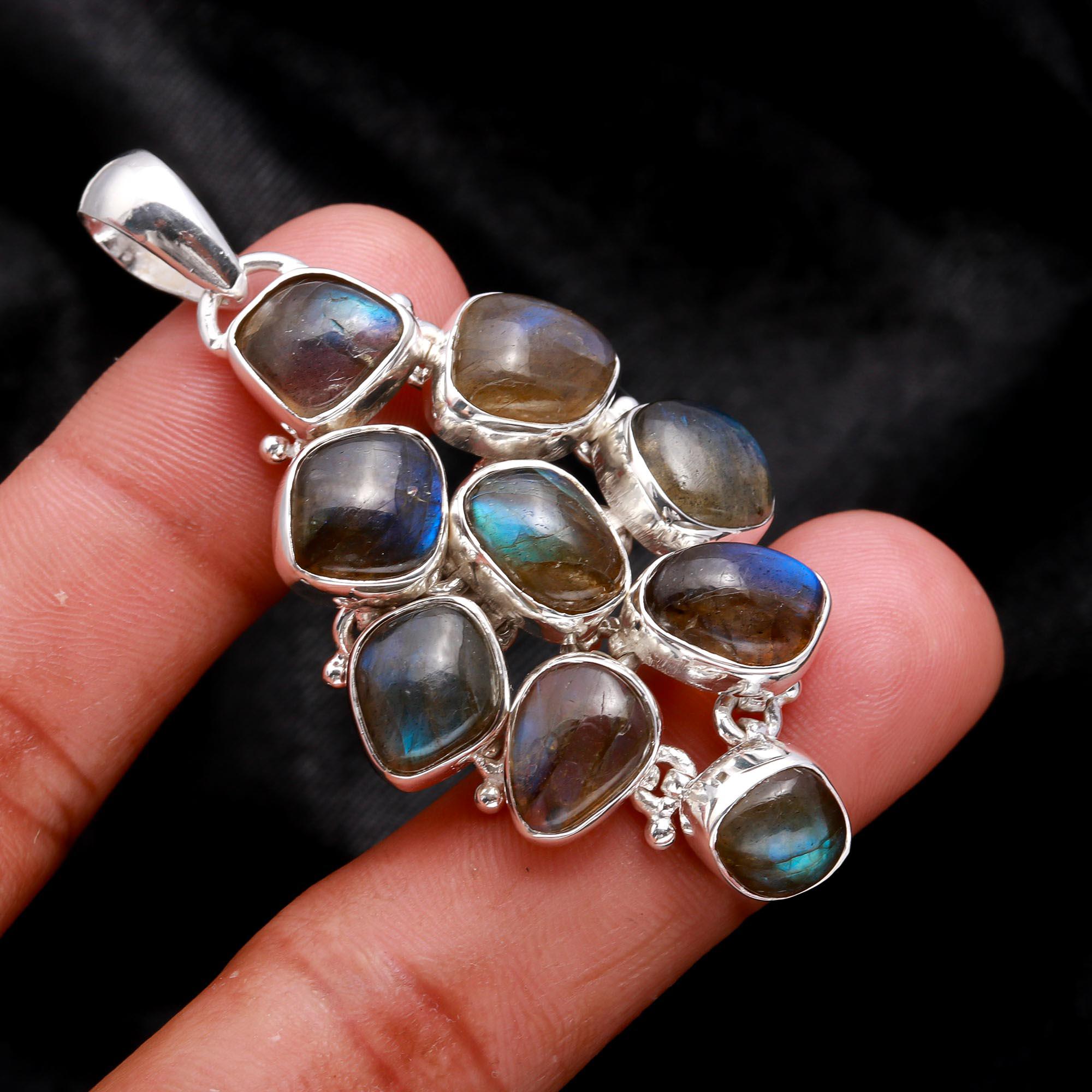 The Labradorite Cluster: Multi-Stone Silver Drop Pendant