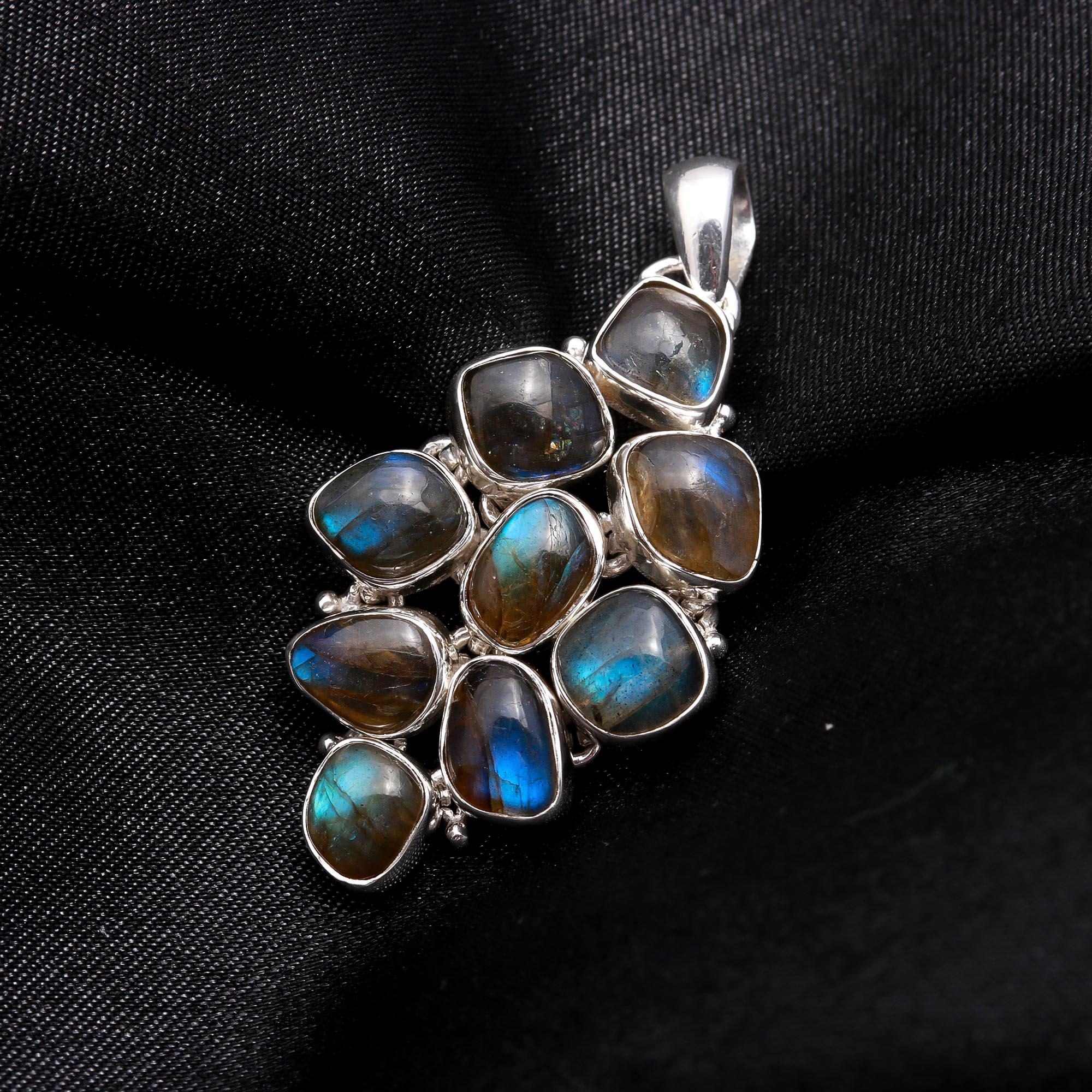 The Labradorite Cluster: Multi-Stone Silver Drop Pendant