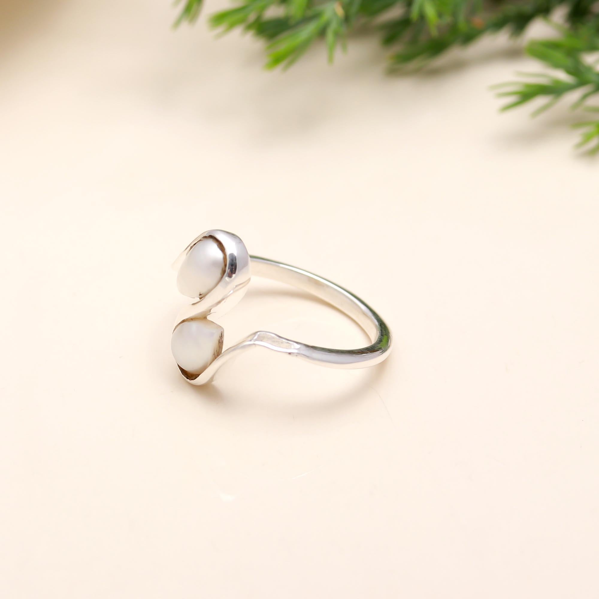 925 Silver Twin Pearl Wrap Ring