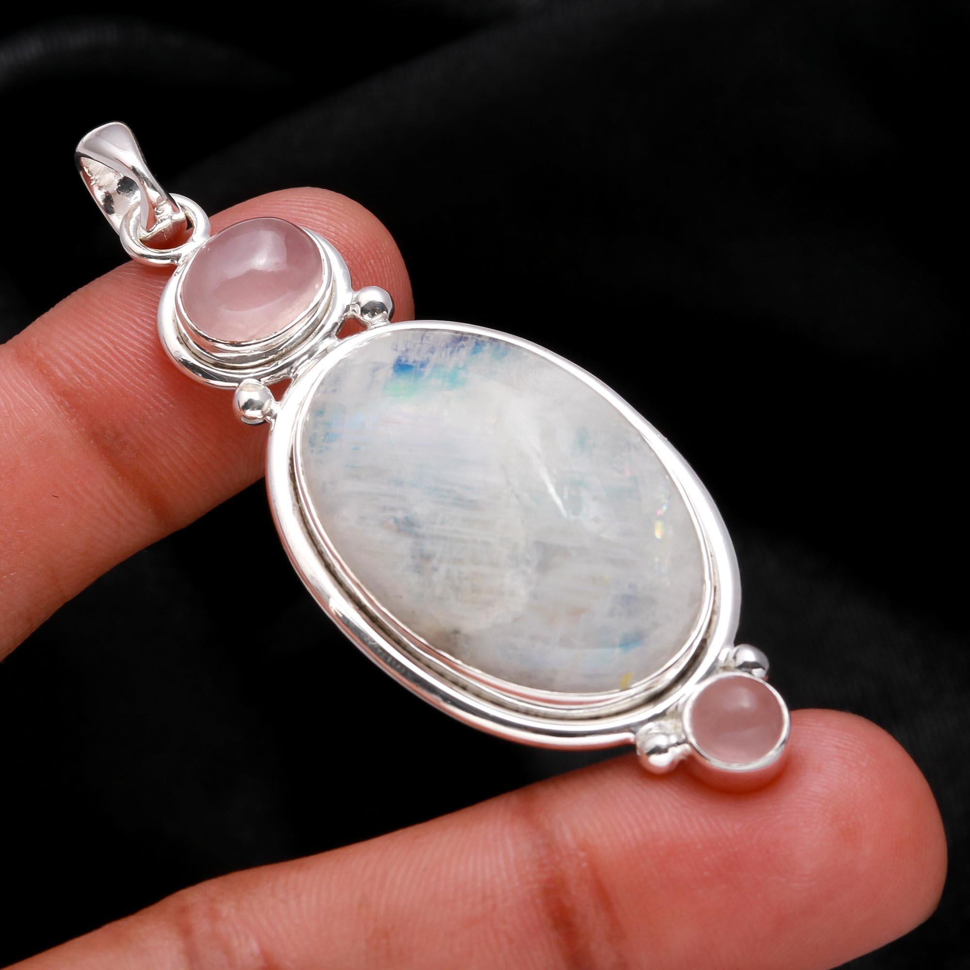The Rose Moon: Rose Quartz & Moonstone Silver Pendant