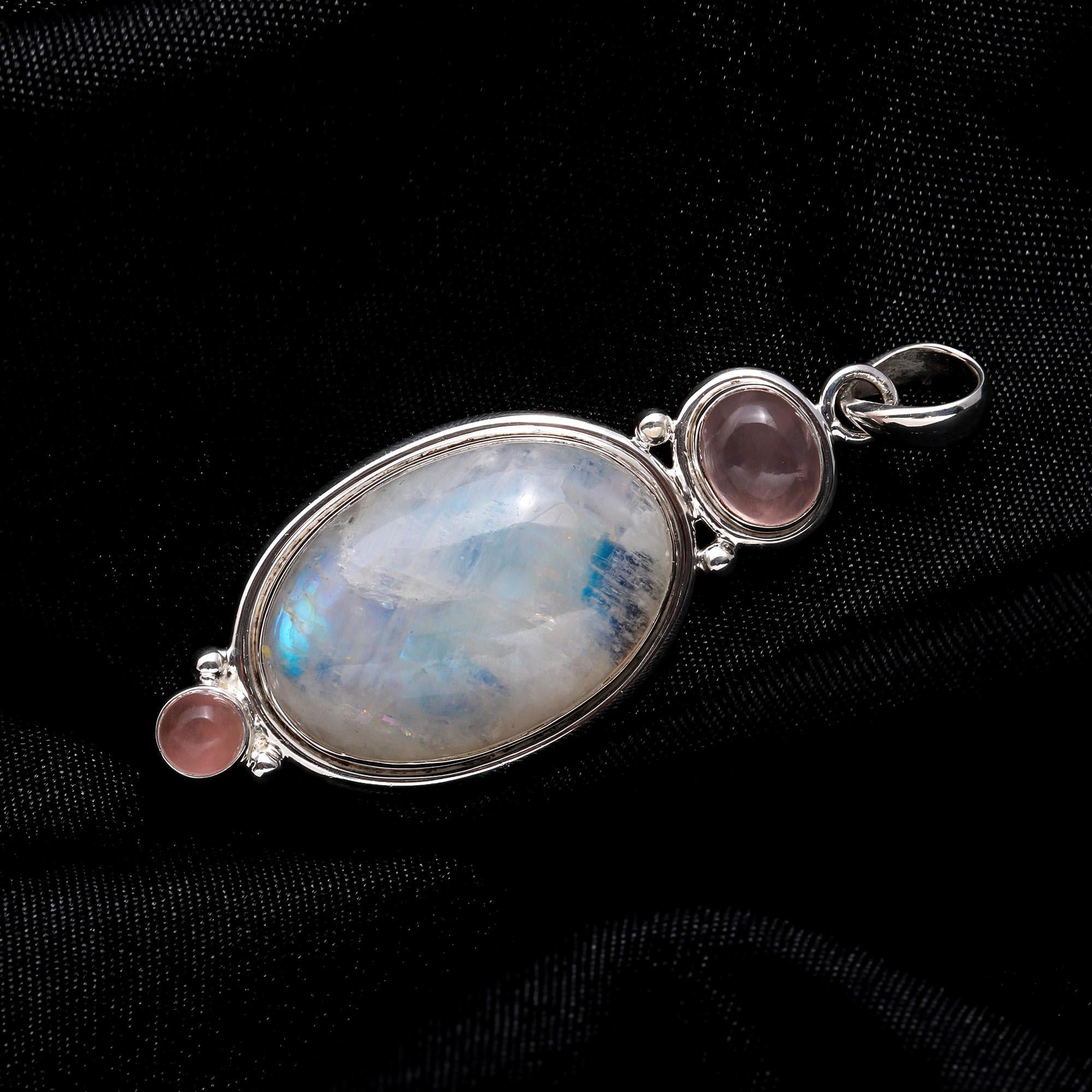 The Rose Moon: Rose Quartz & Moonstone Silver Pendant