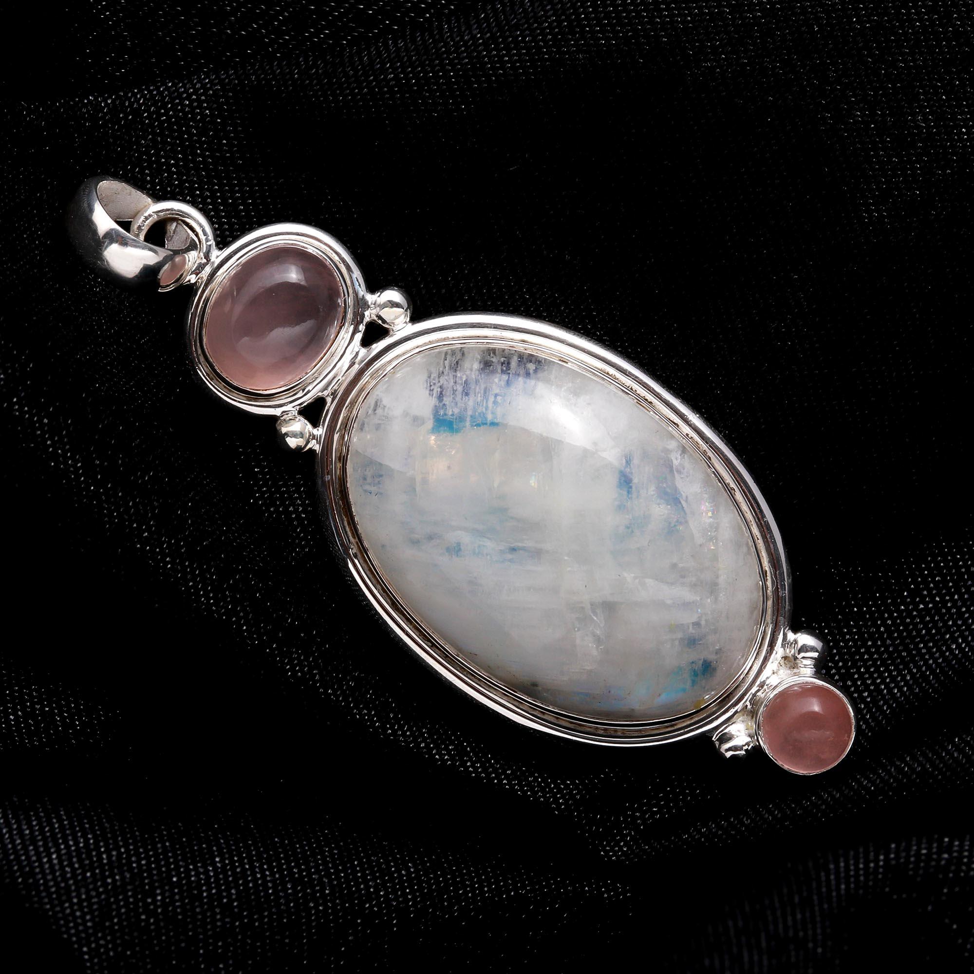 The Rose Moon: Rose Quartz & Moonstone Silver Pendant