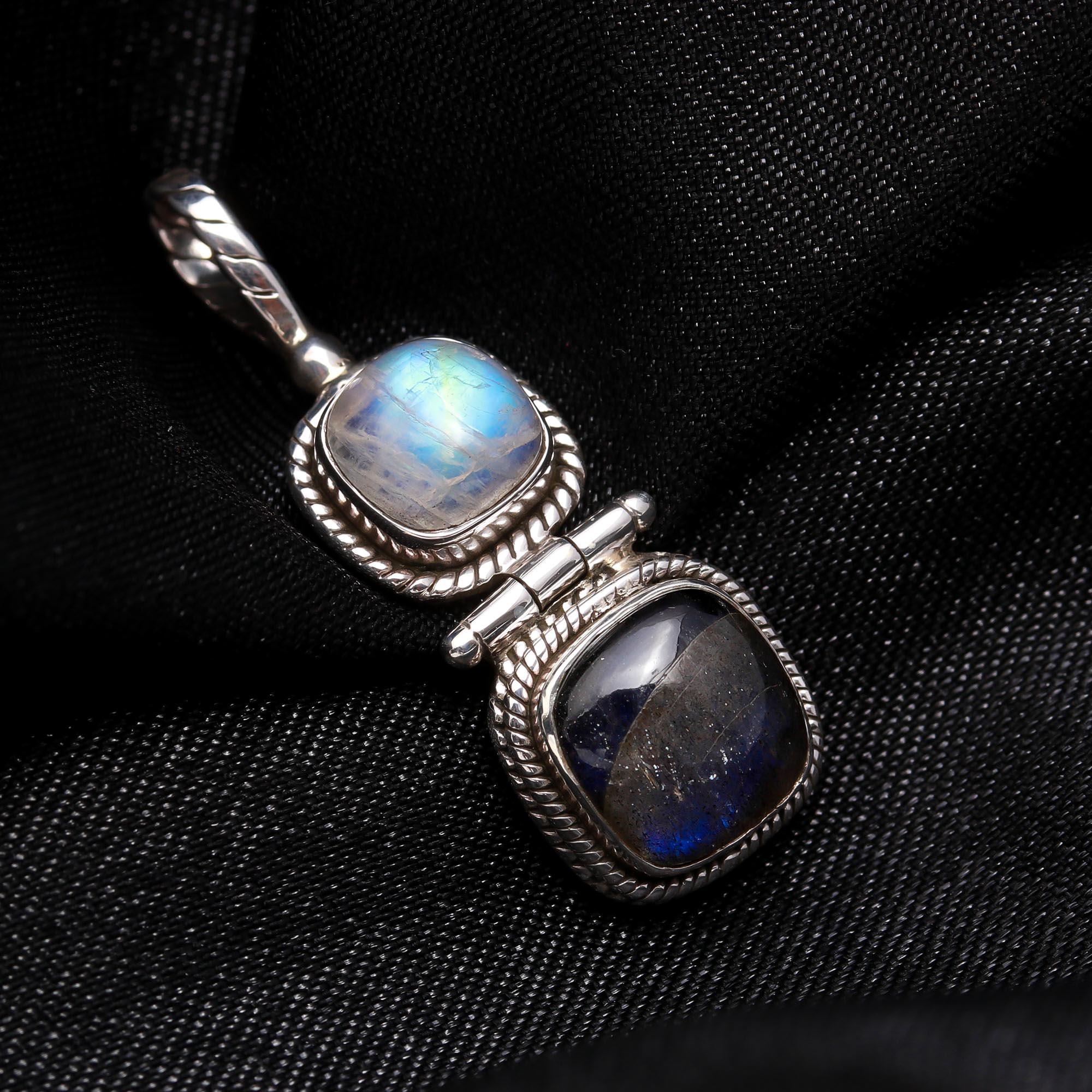 The Totem Pendant : Silver Moonstone & Labradorite Pendant