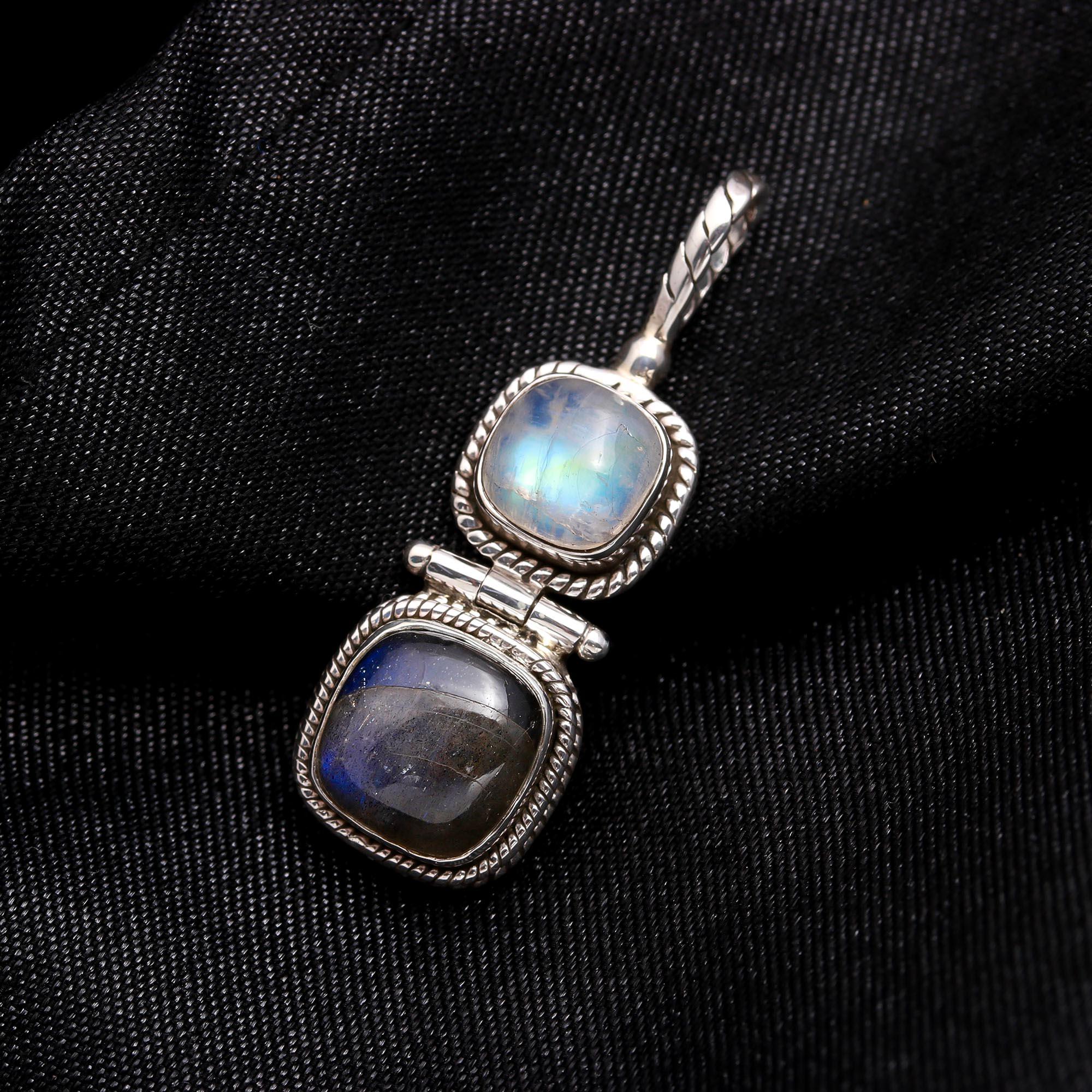 The Totem Pendant : Silver Moonstone & Labradorite Pendant