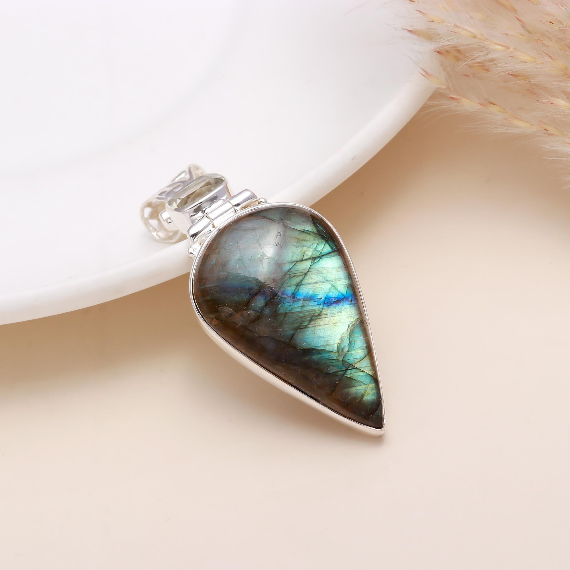 The Labradorite Spear: Silver Labradorite Pendant