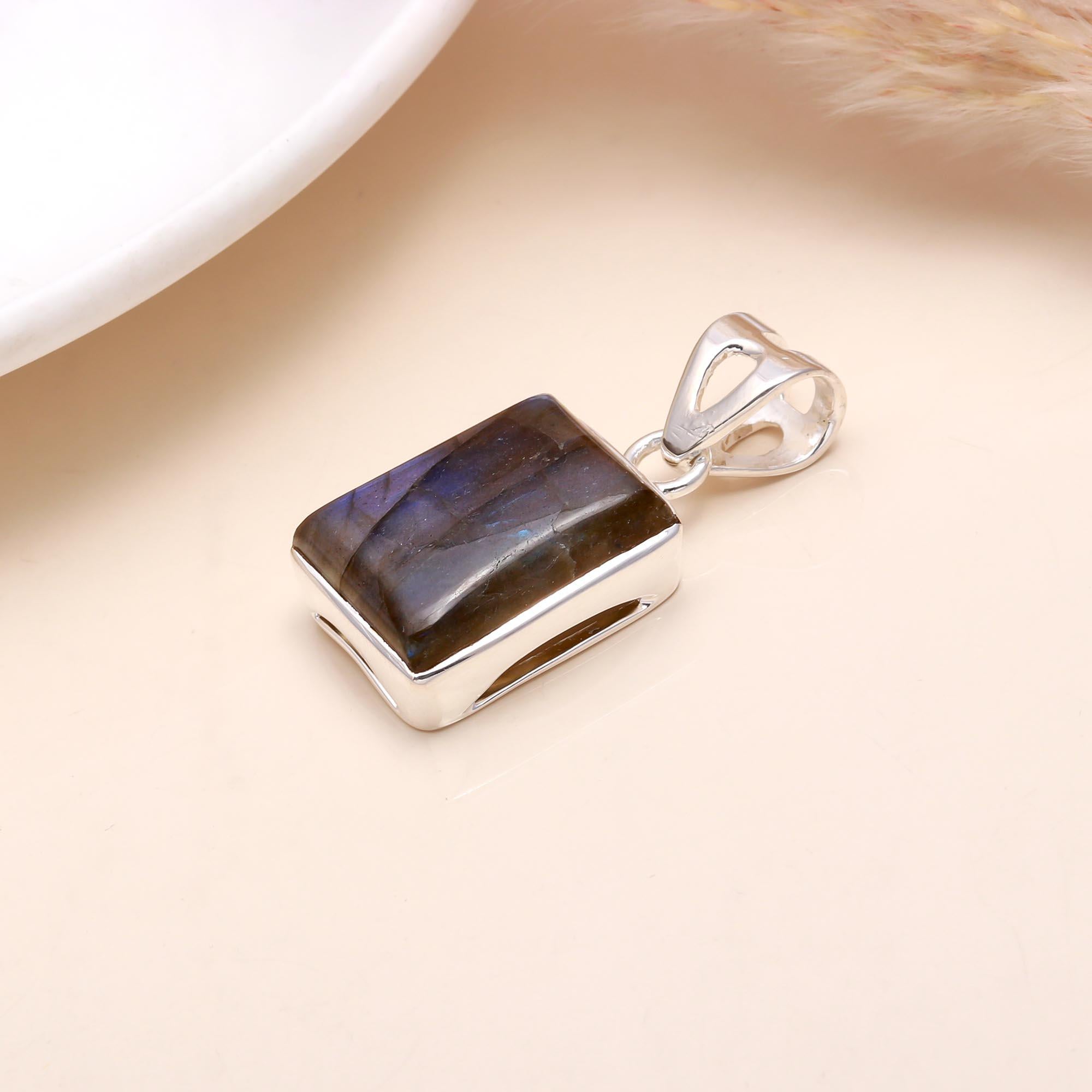 The Labradorite Tablet: Silver Minimalist Statement Pendant
