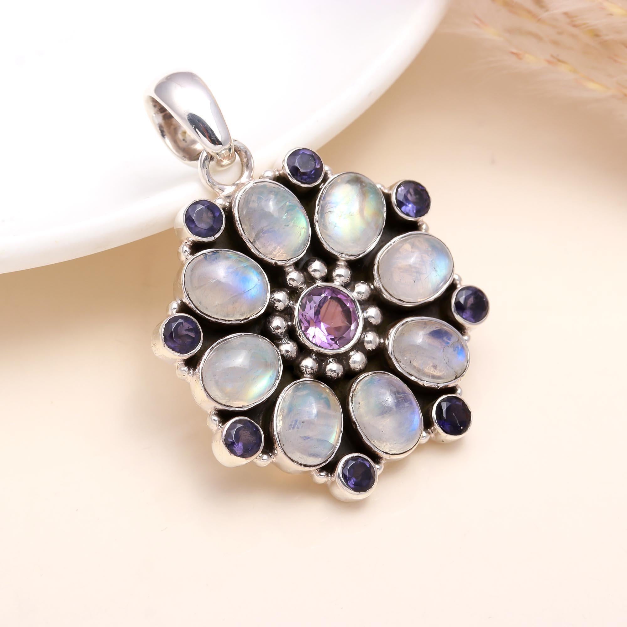 The Moonstone Mandala: Silver Cluster Pendant