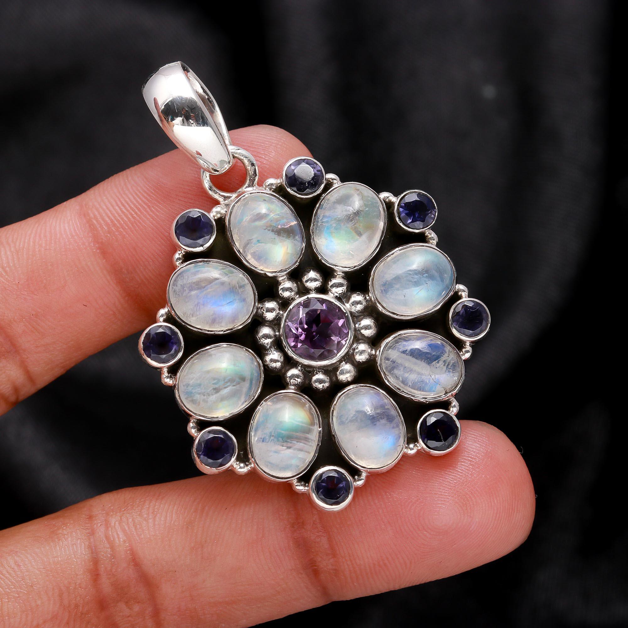 The Moonstone Mandala: Silver Cluster Pendant