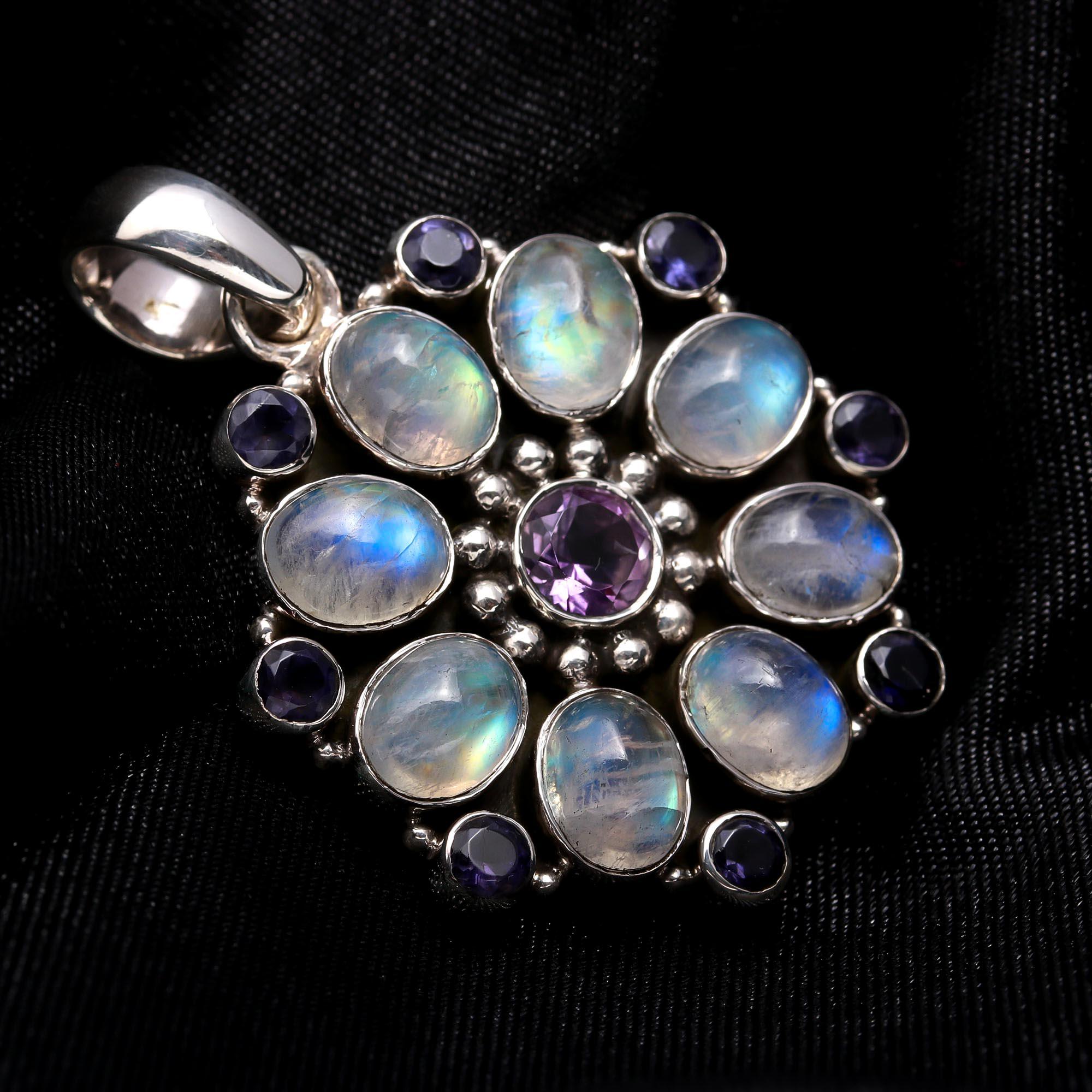 The Moonstone Mandala: Silver Cluster Pendant