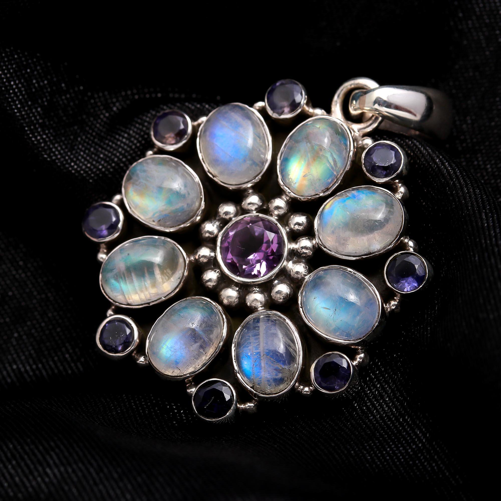 The Moonstone Mandala: Silver Cluster Pendant