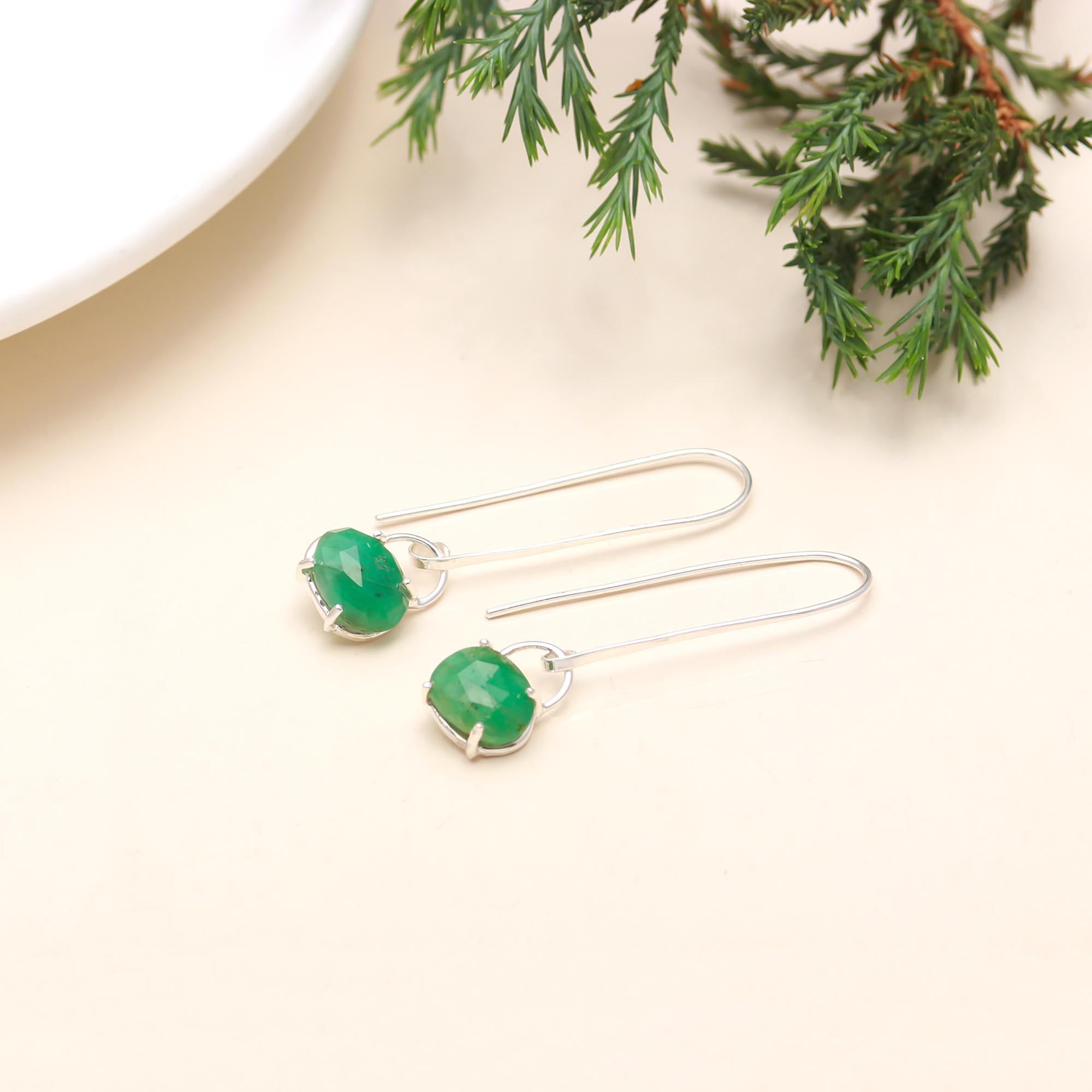 925 Sterling Silver Zambia Emerald Earring with Earwire