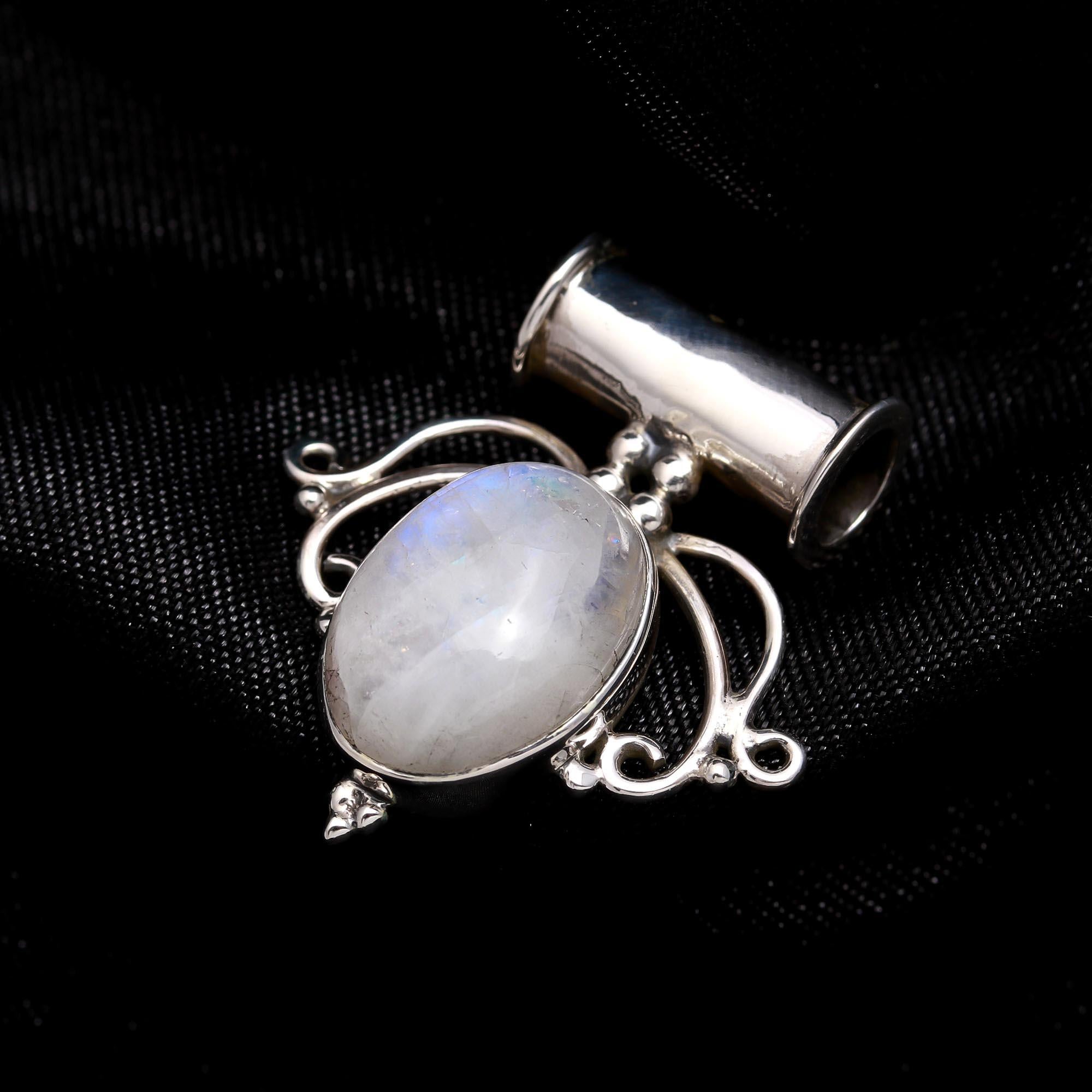 925 Sterling Silver Moonstone Gemstone Filigree Design Pendant