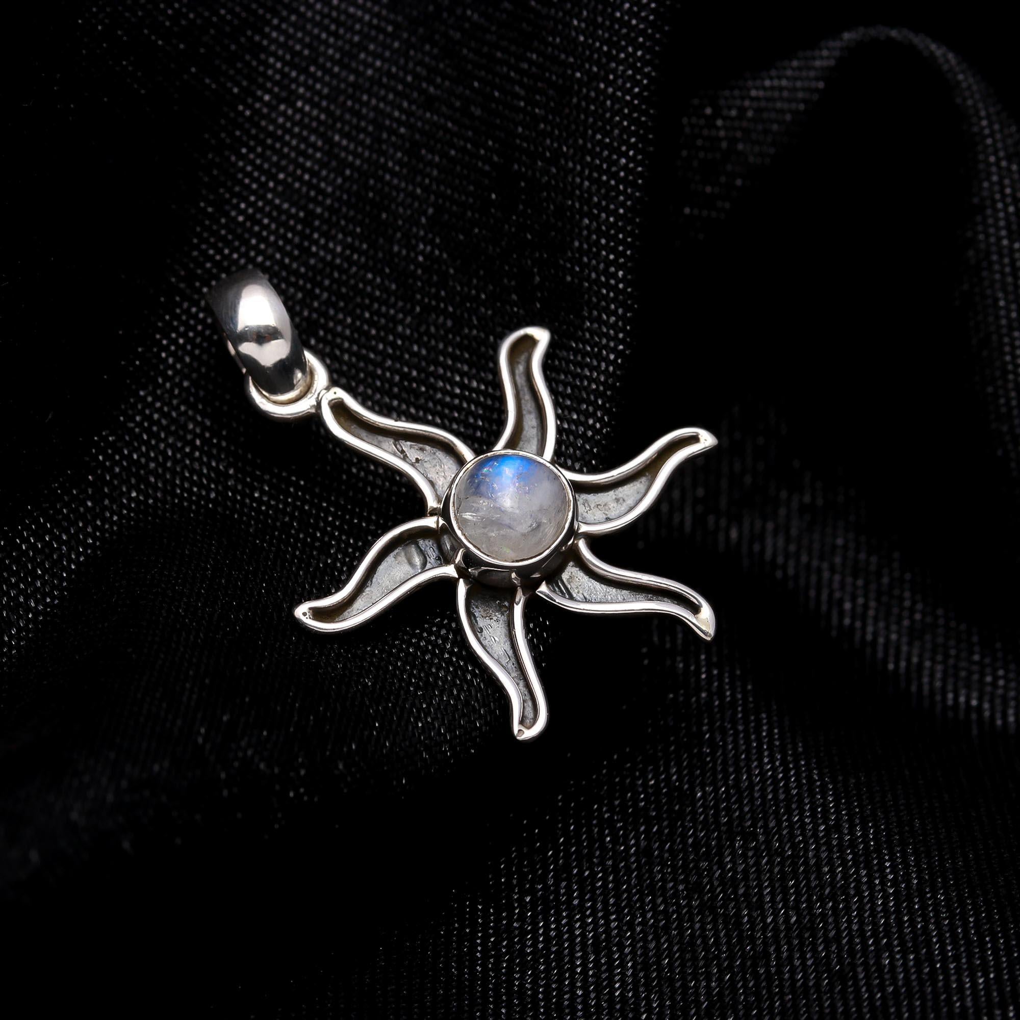 925 Sterling Silver Sunburst Moonstone Pendant