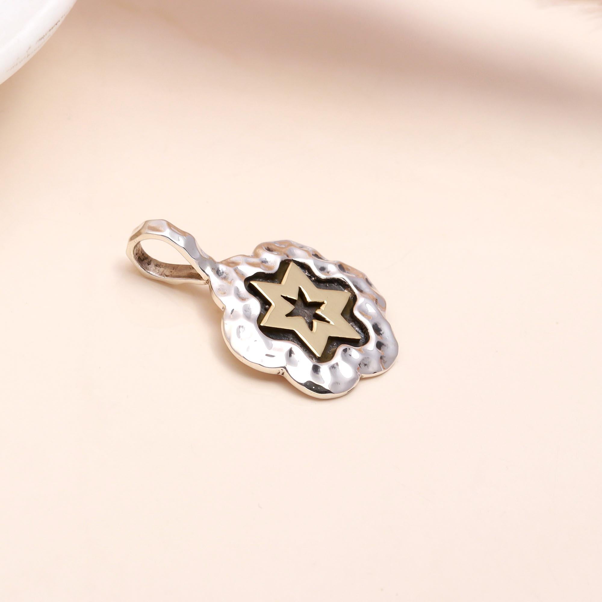 925 Silver Hammered  Two-Tone Star Pendant