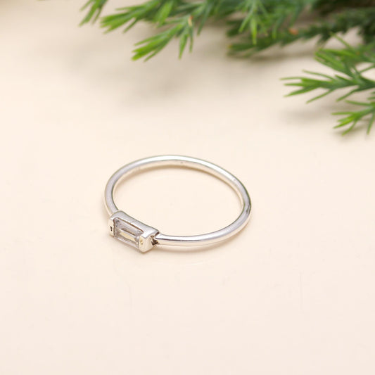 925 Sterling Silver Crystal Baguette  Ring