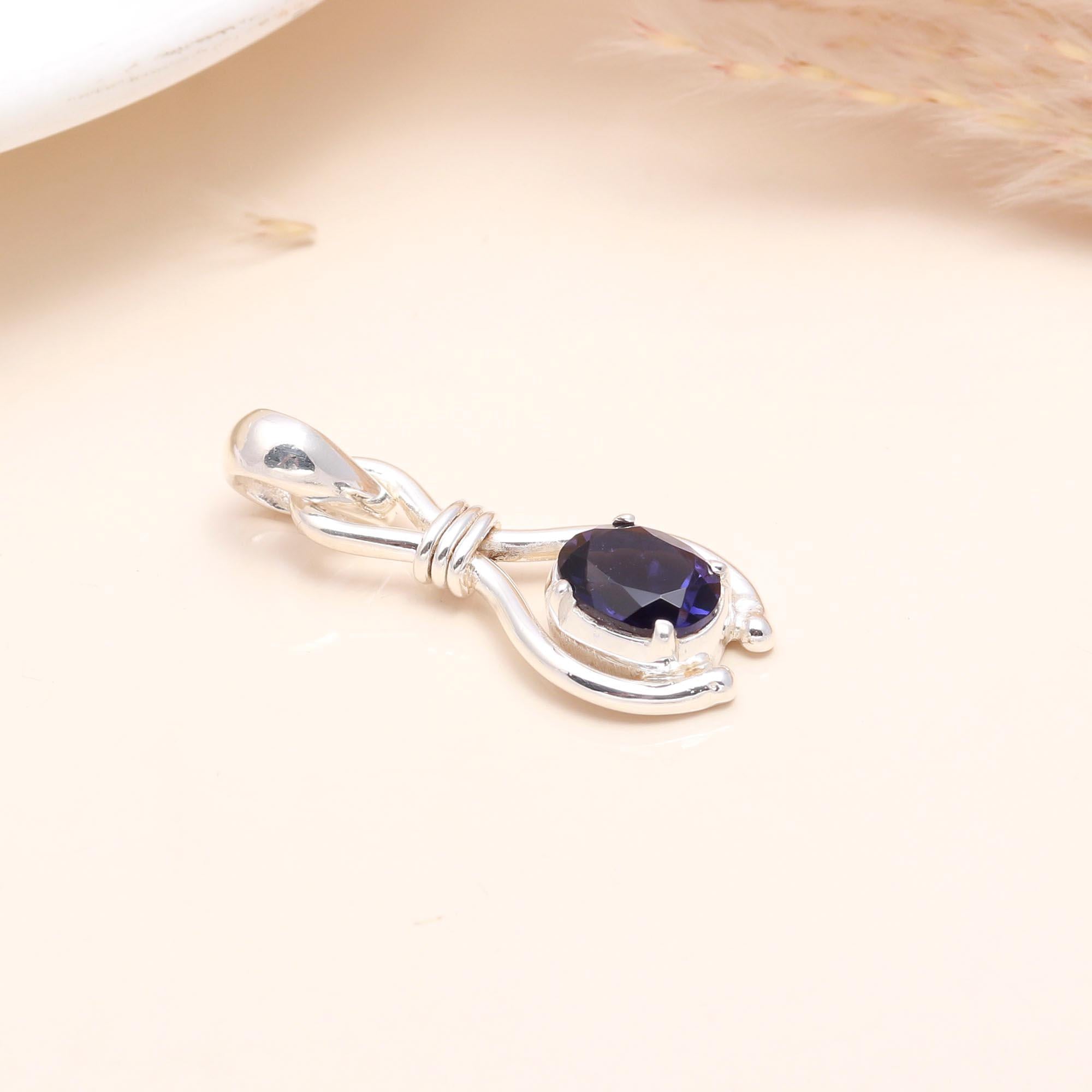 925 Sterling Silver Blue Faceted Iolite Pendant