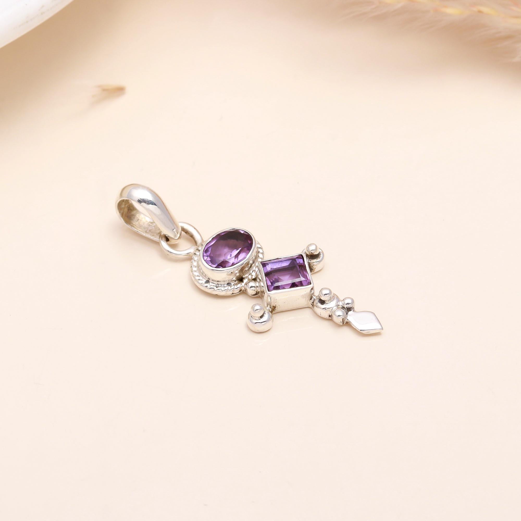 925 Sterling Silver Handmade Unique Amethyst Boho Pendant