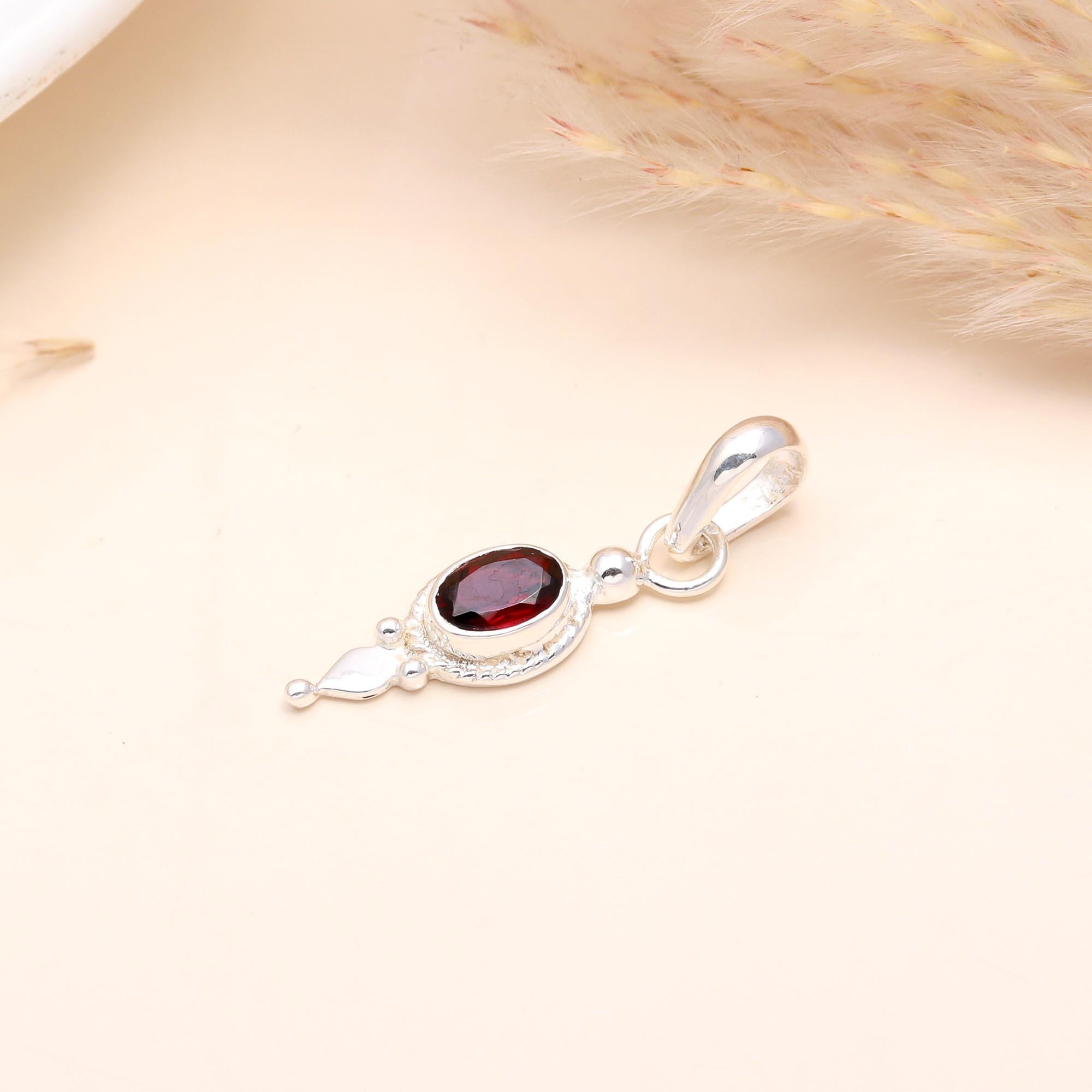 925 Sterling Silver  Natural Red Garnet Pendant