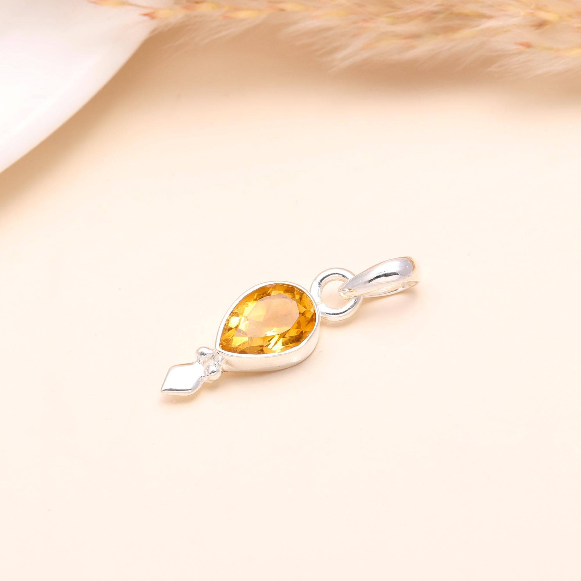 925 Sterling Silver Pear-Shaped Citrine Gemstone Pendant