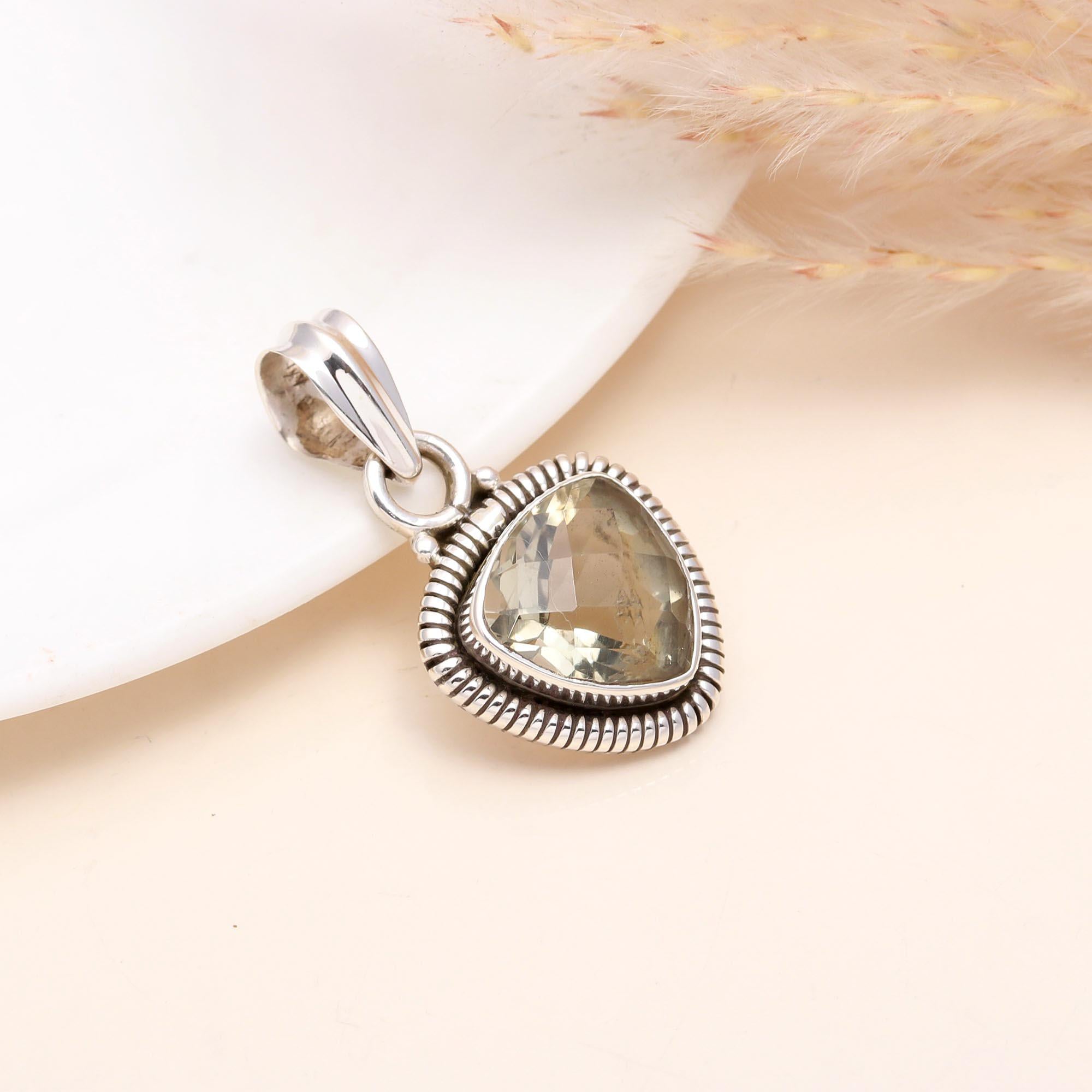 925 Sterling Silver Trillion-Cut Lemon Quartz Boho Pendant