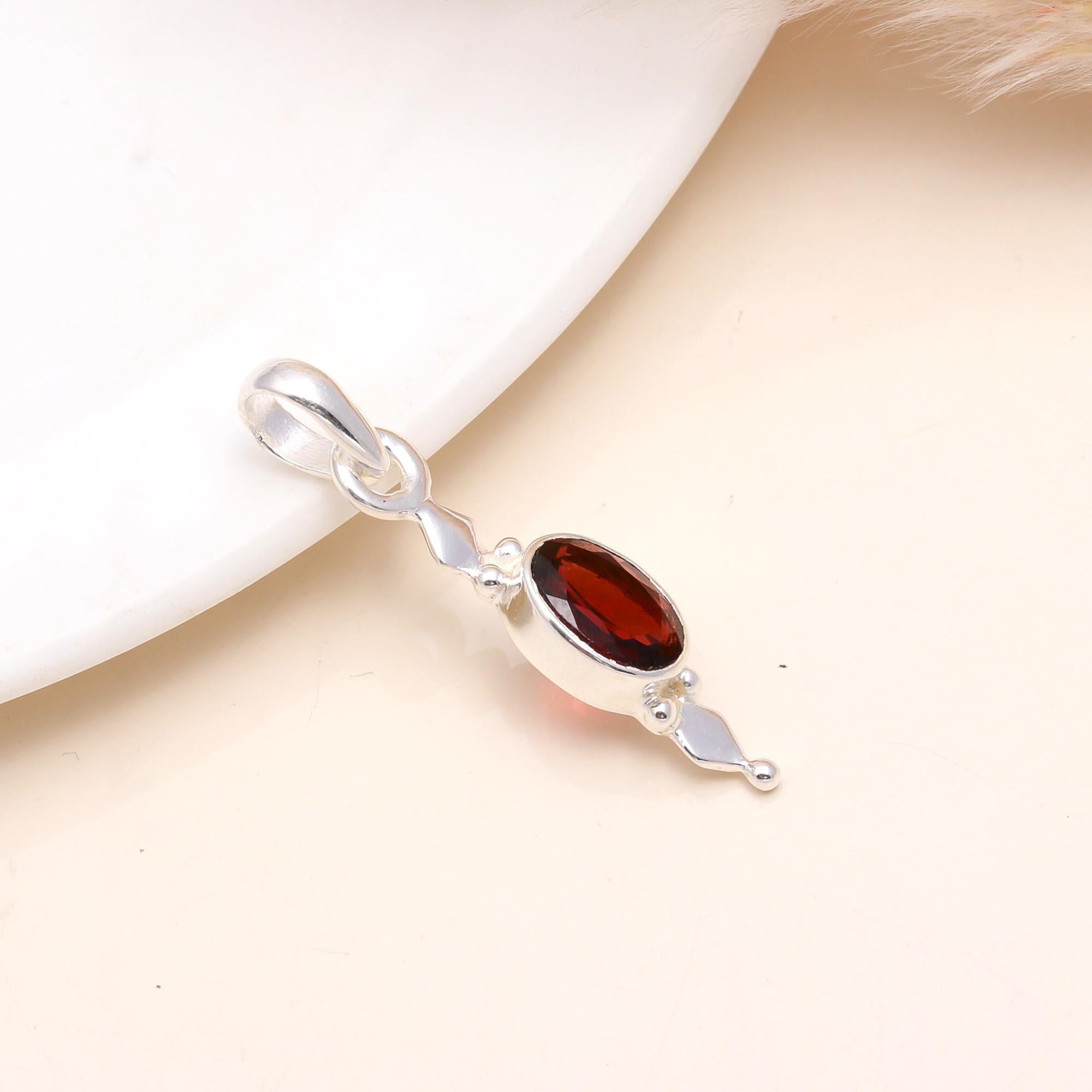 925 Sterling Silver Handmade Garnet Dangle Pendant
