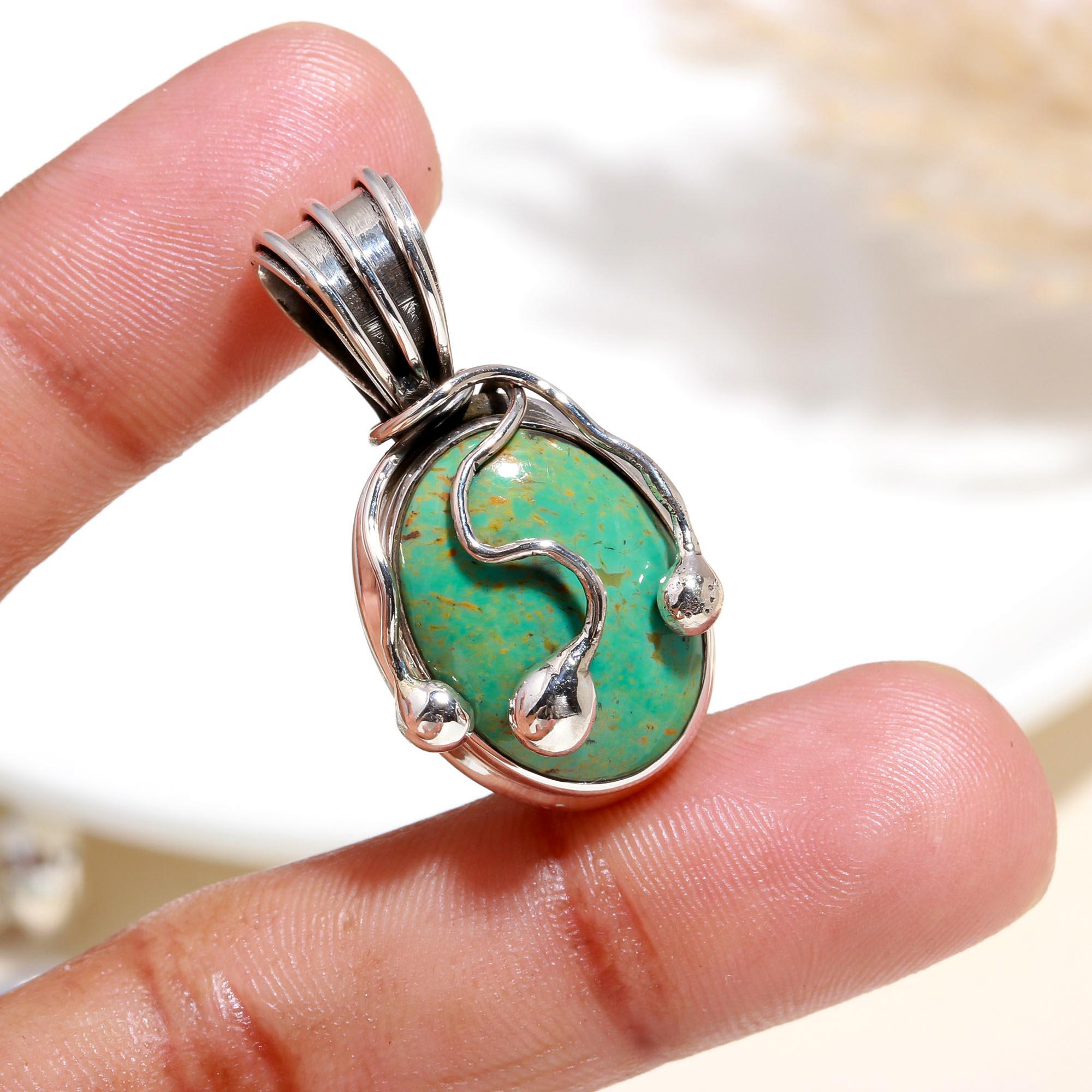 925 Sterling Silver Bohemian Style Handmade Turquoise Gemstone Pendant