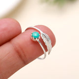 Solid 925 Silver Leaf Trees Natural Turquoise Ring