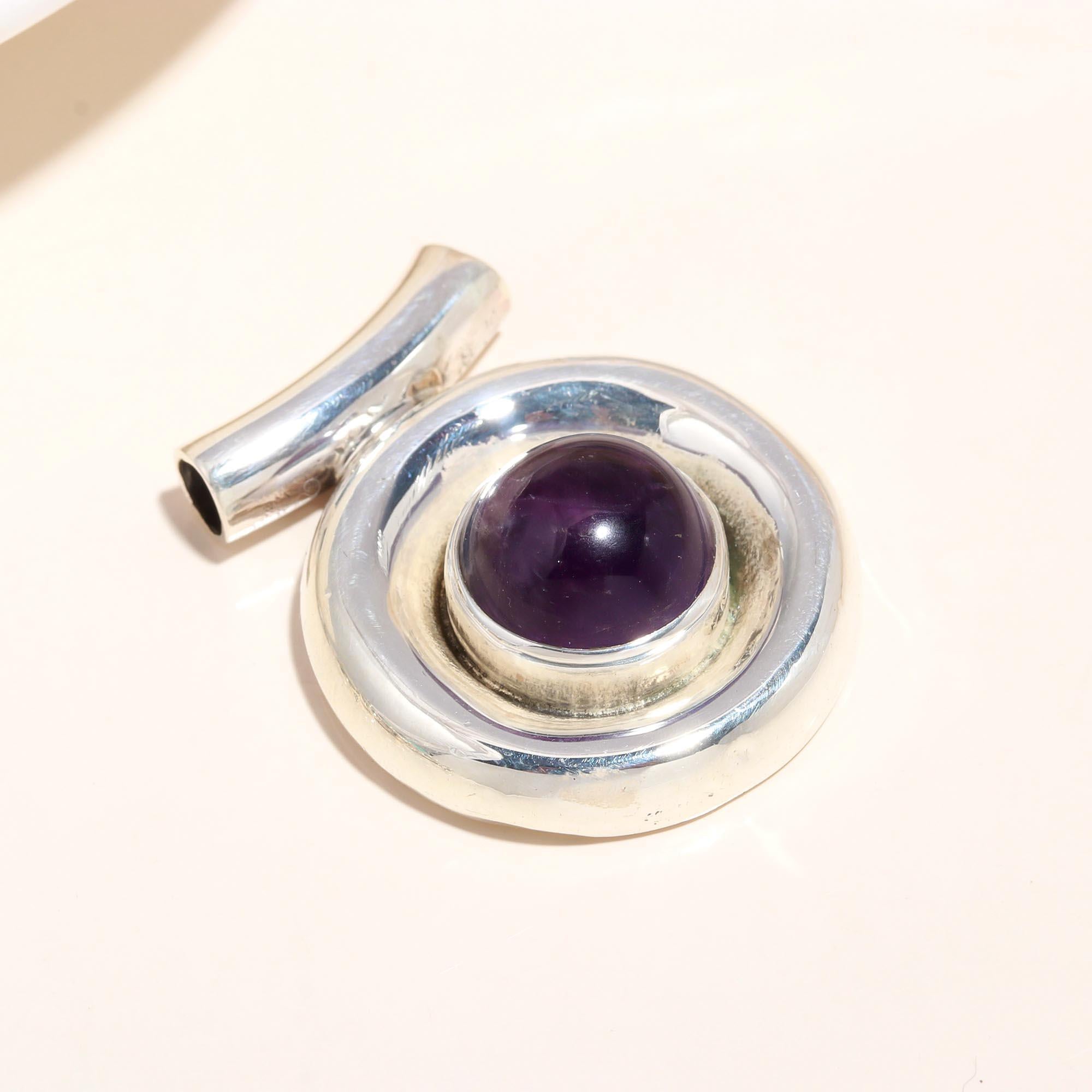 925 Sterling Silver Modern Statement Amethyst Dome Pendant