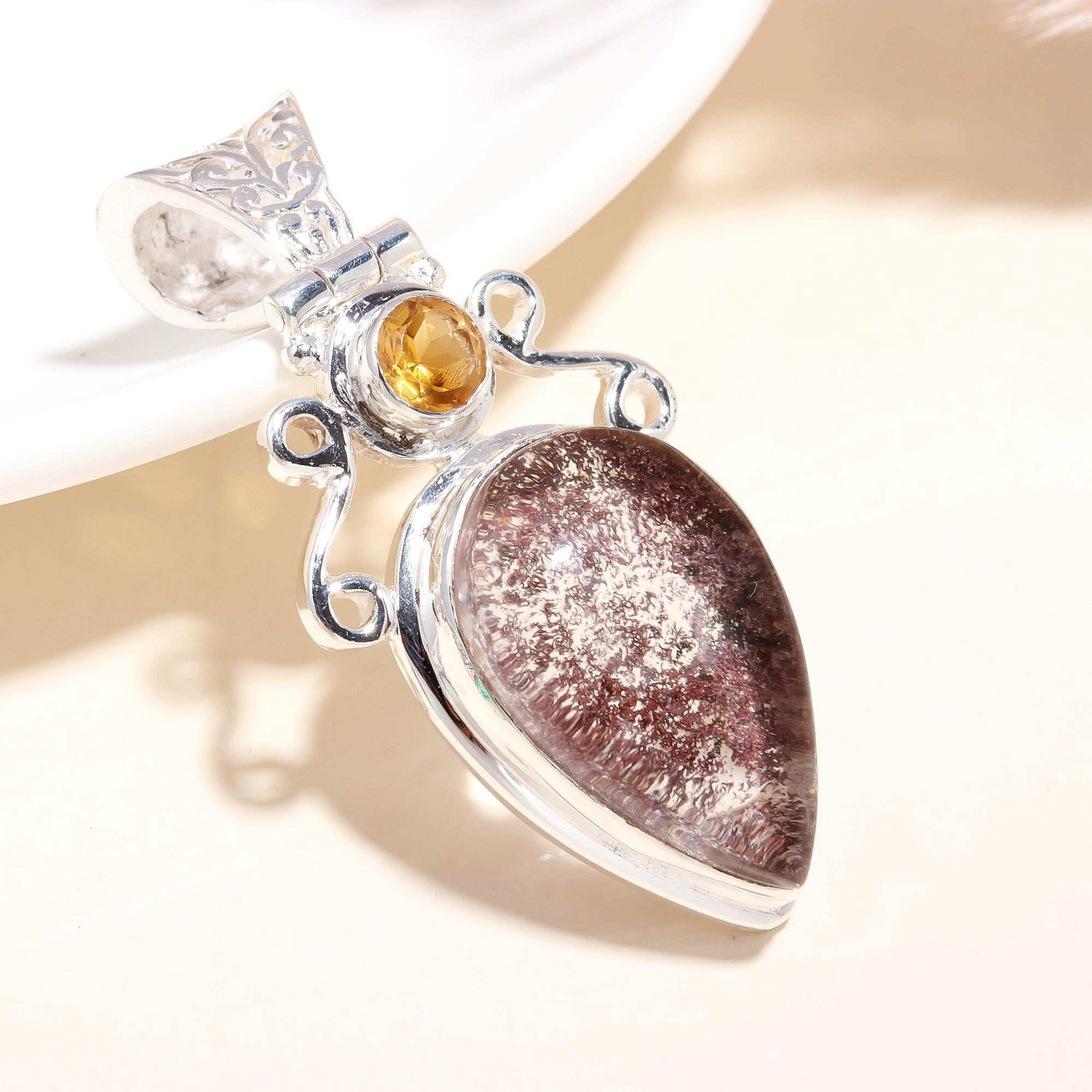 925 Sterling Silver Vintage Lepidocrocite & Citrine Pendant