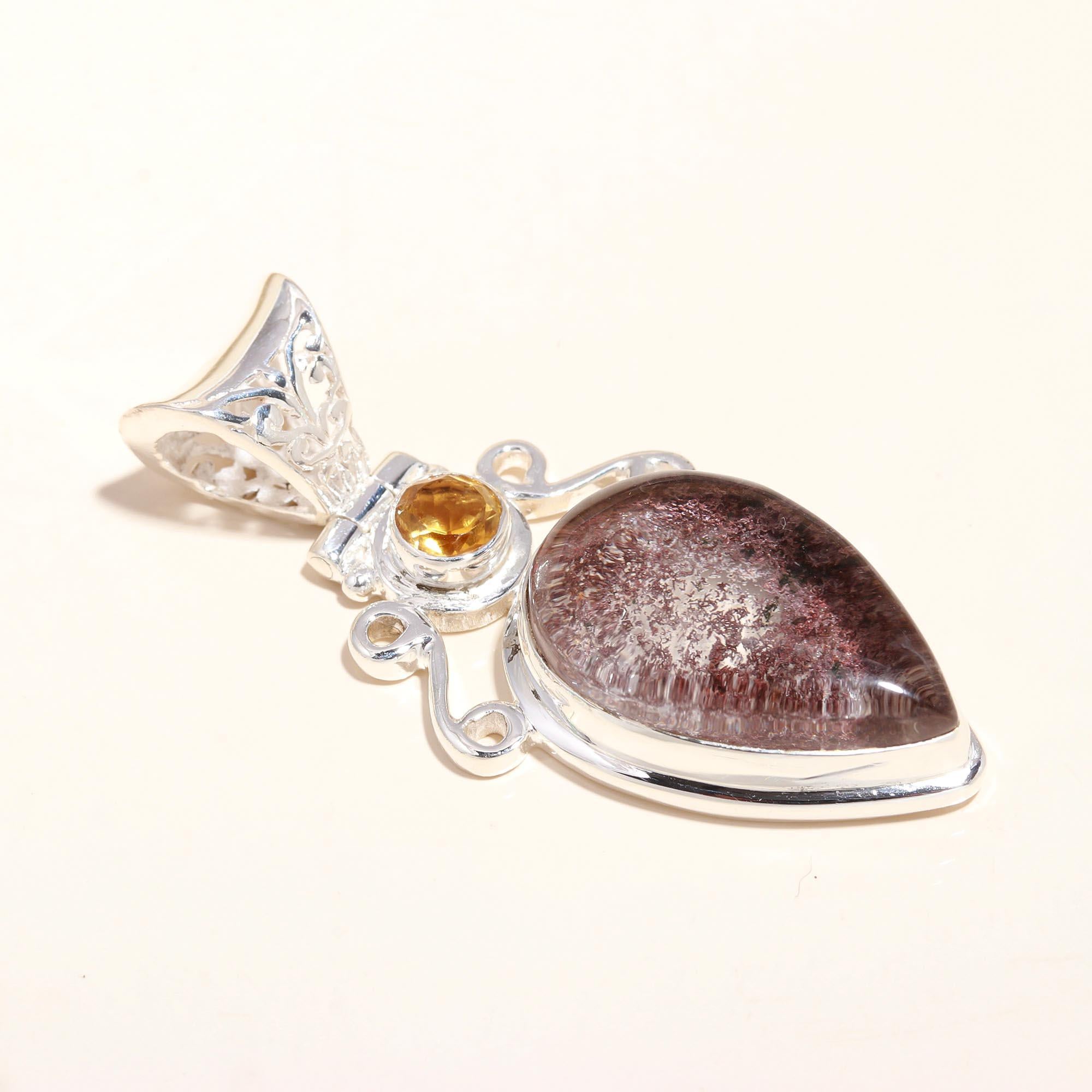 925 Sterling Silver Vintage Lepidocrocite & Citrine Pendant