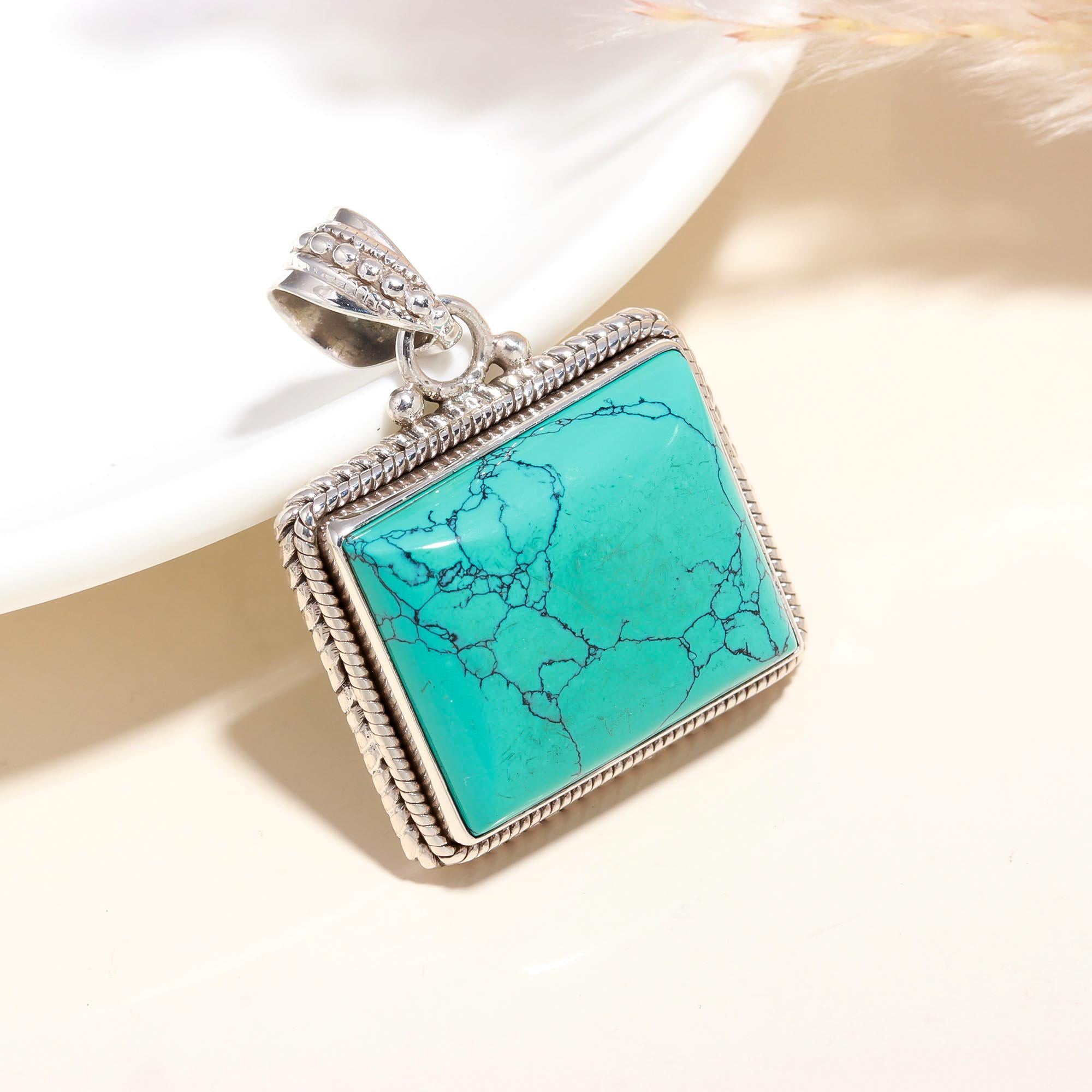 925 Sterling Silver Handmade Turquoise Boho Statement Pendant