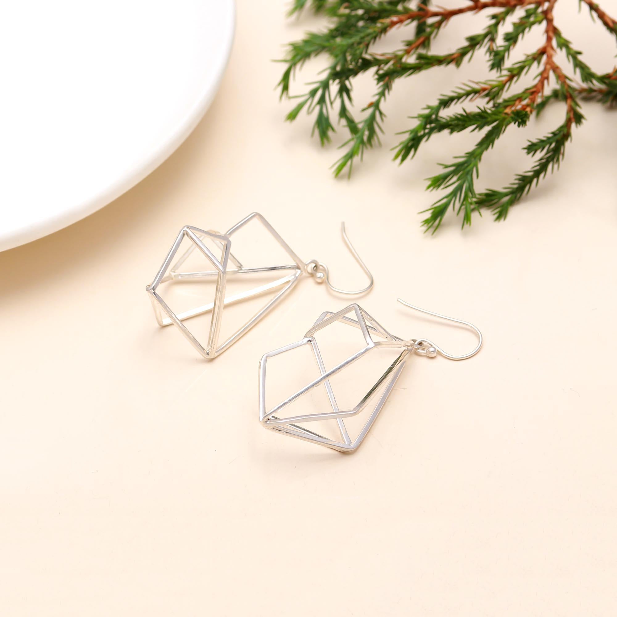 925 Sterling Silver Geometrical Earring Dangle Earwire