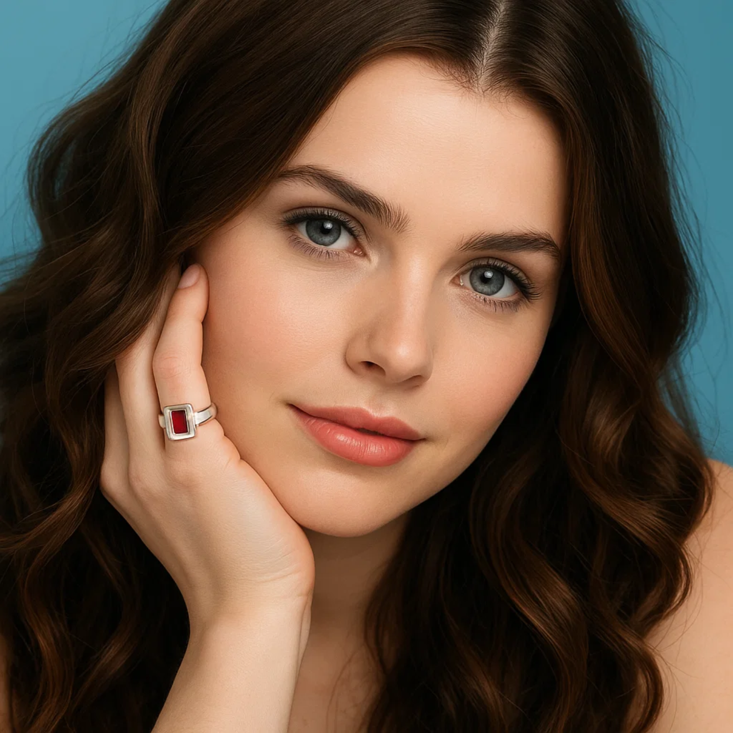 925 Silver Square Garnet Ring