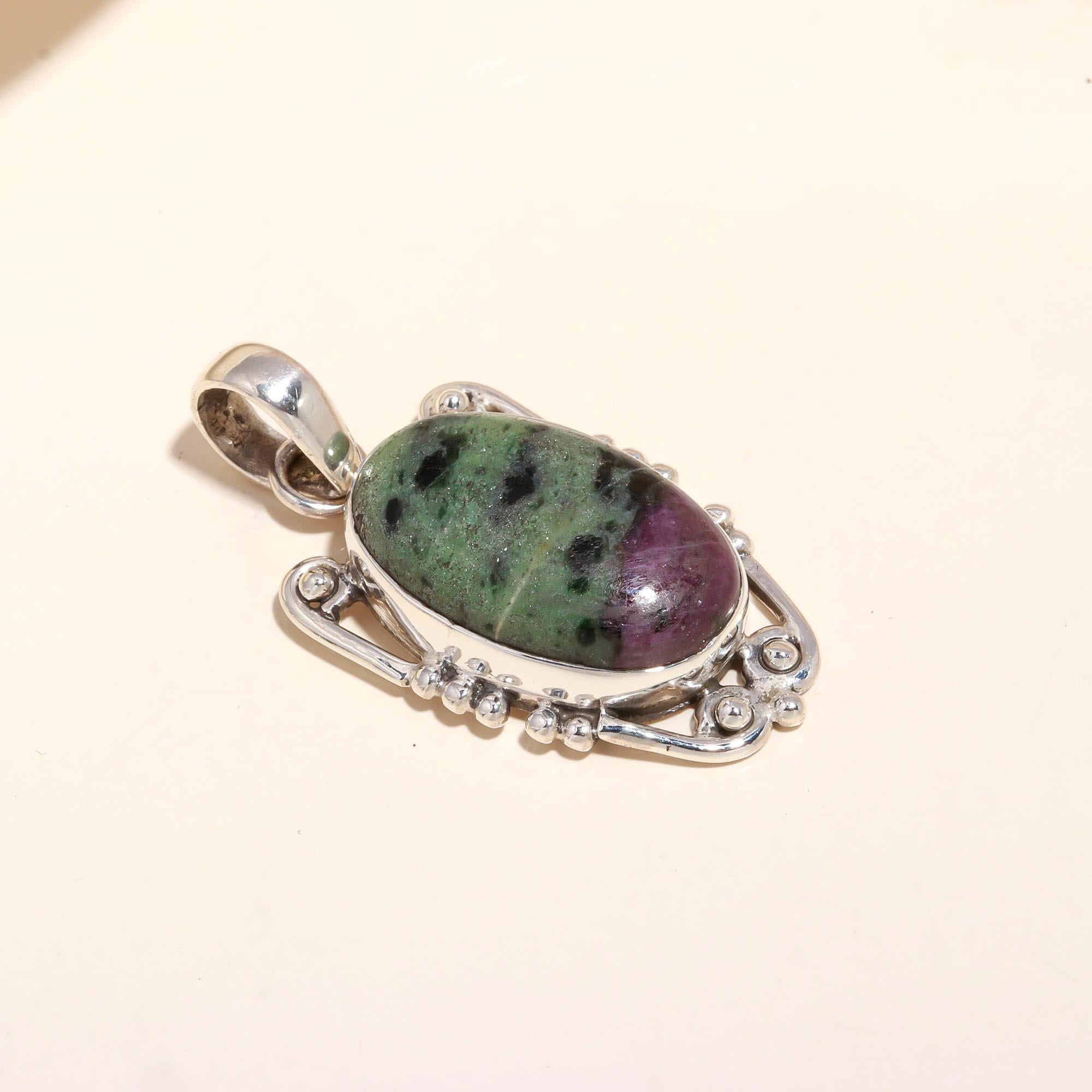 925 Sterling Silver Handmade Ruby Zoisite Statement Pendant