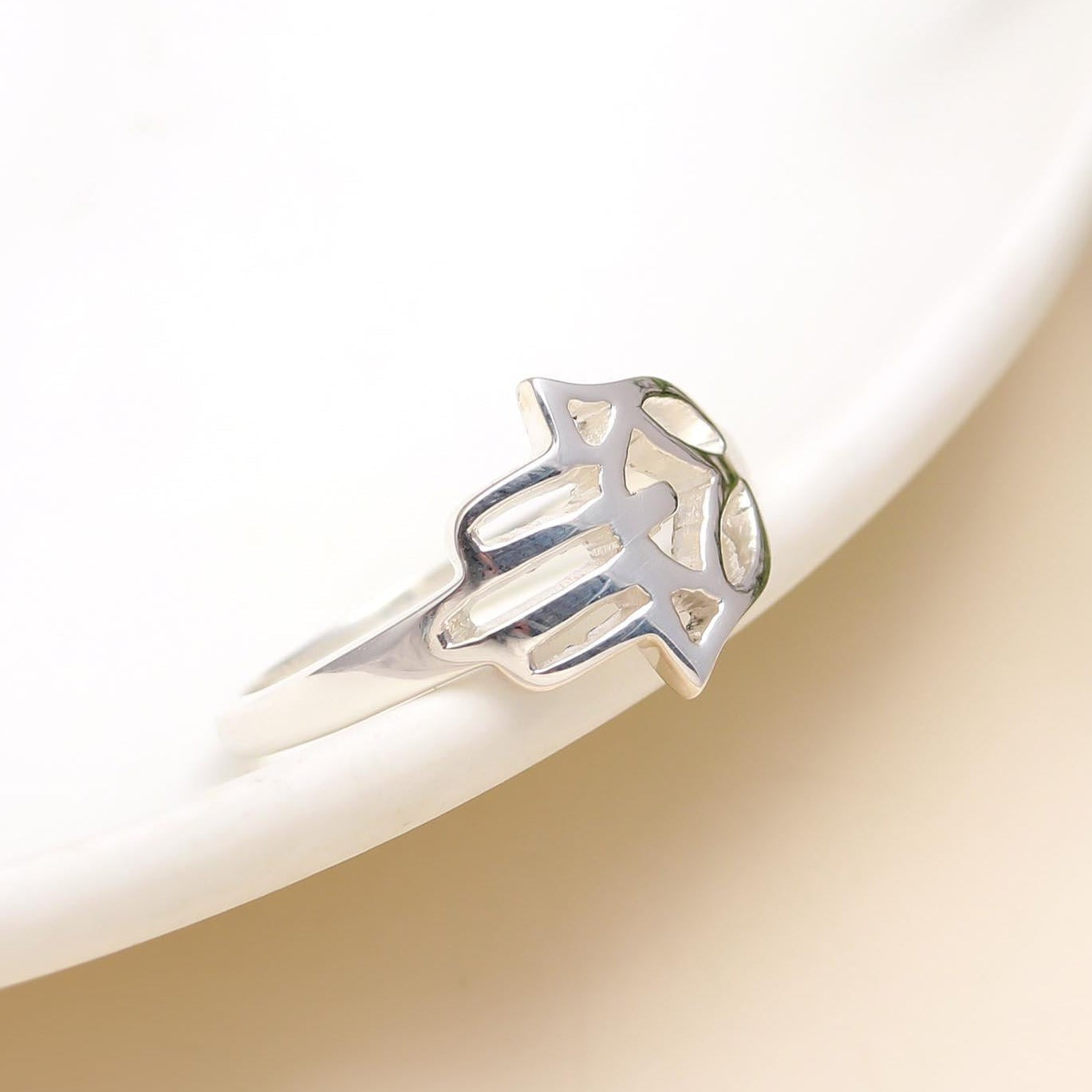 The Silver Hamsa: Minimalist Hand of Fatima Ring