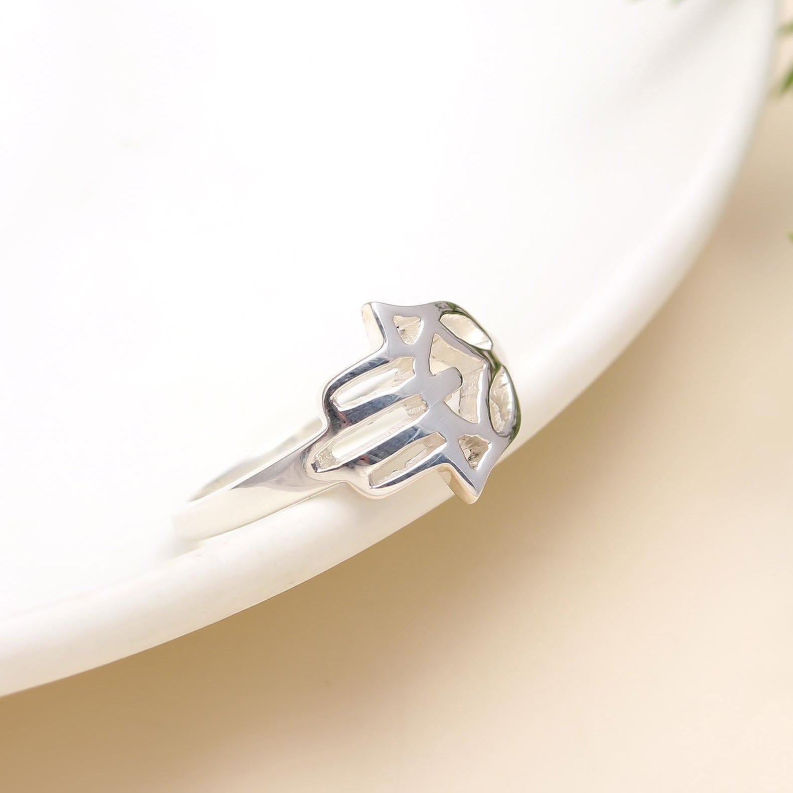 The Silver Hamsa: Minimalist Hand of Fatima Ring