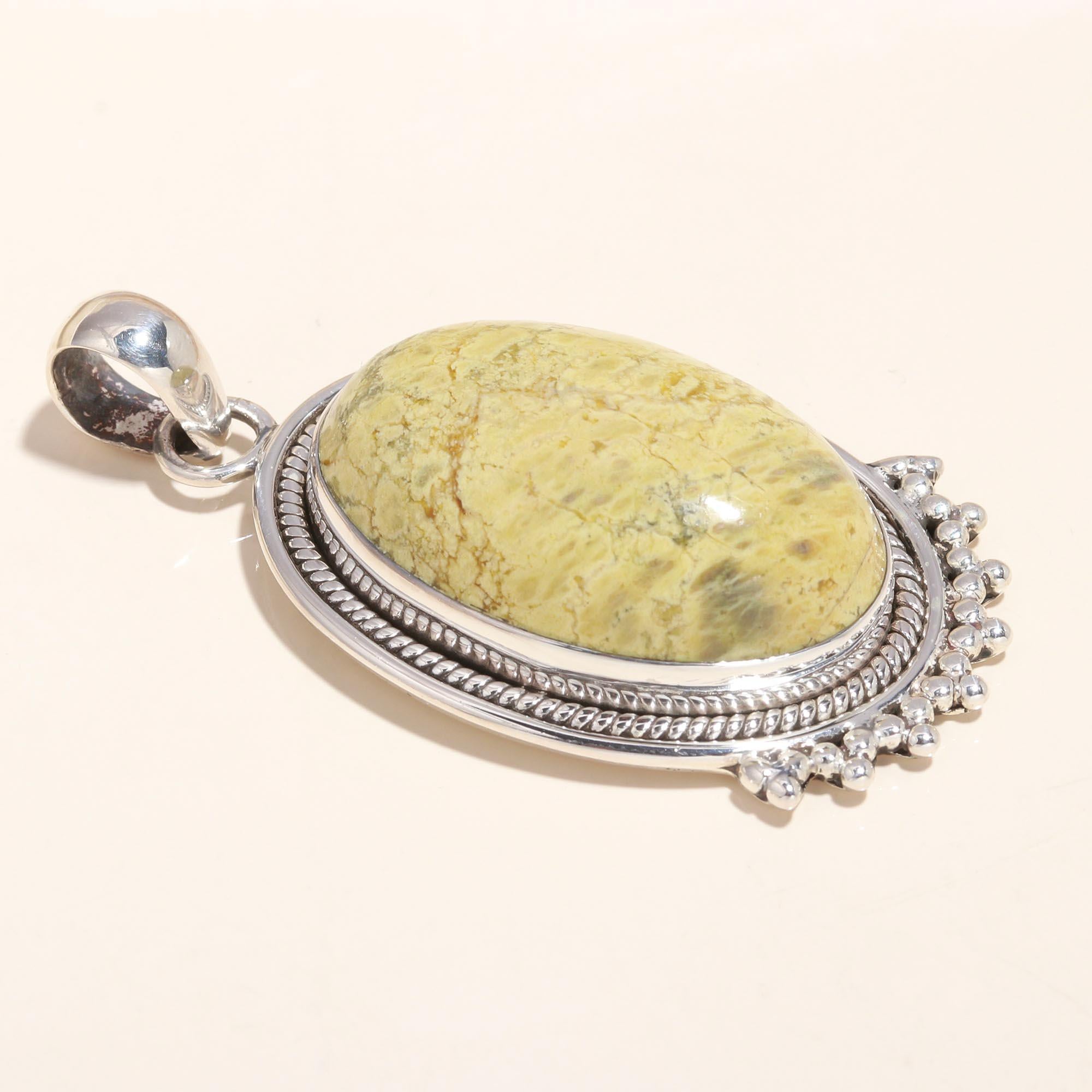 925 Sterling Silver Yellow Jasper Oval Pendant