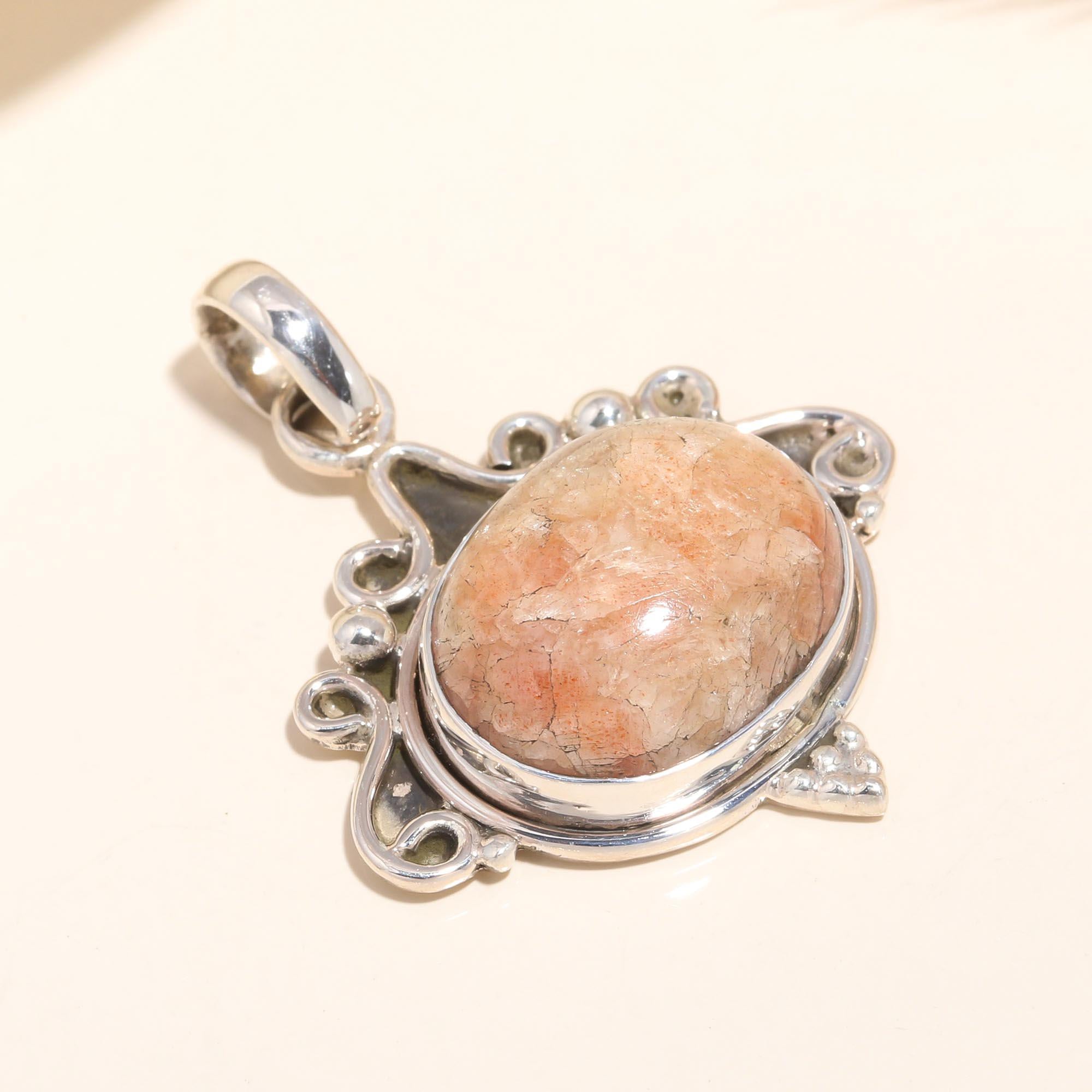 925 Sterling Silver Natural Crystal Sunstone Pendant
