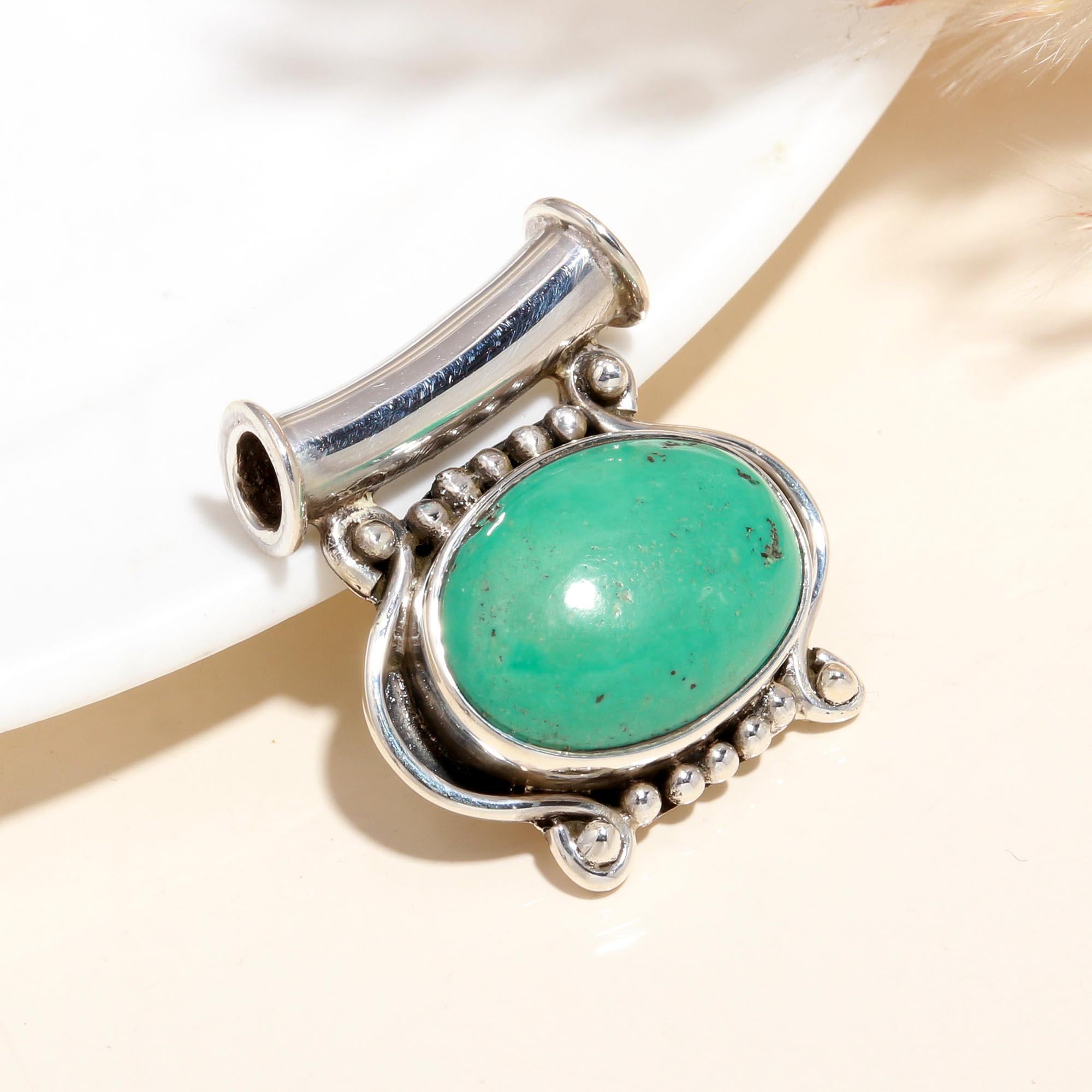 925 Sterling Silver Vintage-Inspired Boho Natural Green Turquoise Pendant
