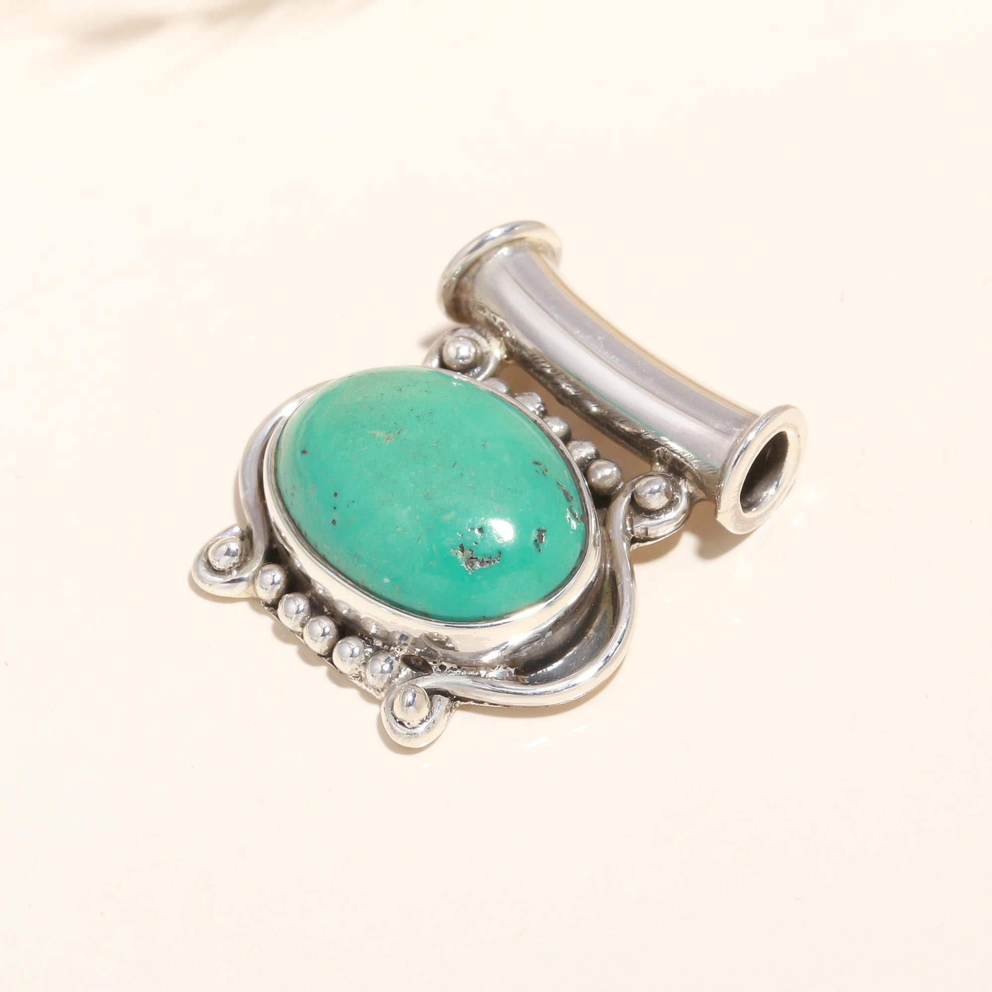 925 Sterling Silver Vintage-Inspired Boho Natural Green Turquoise Pendant